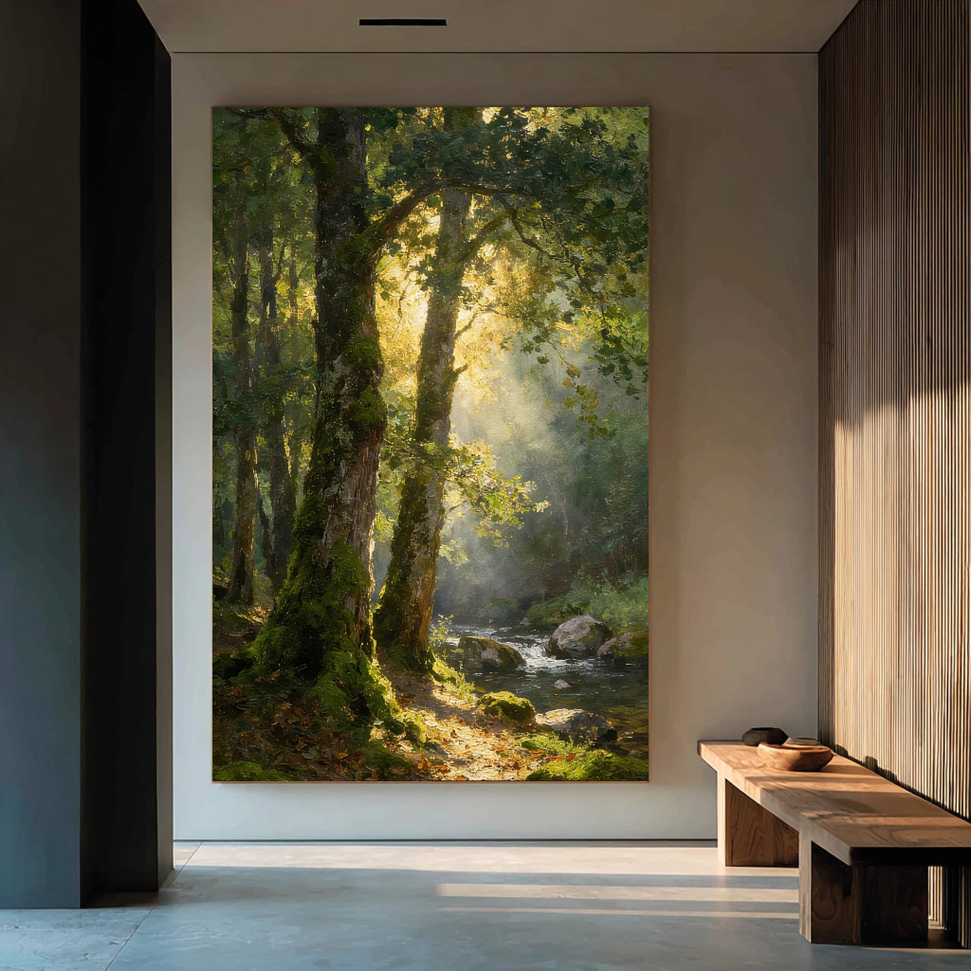 Hand-Painted Forest Sunlight Oil Painting #FJ596