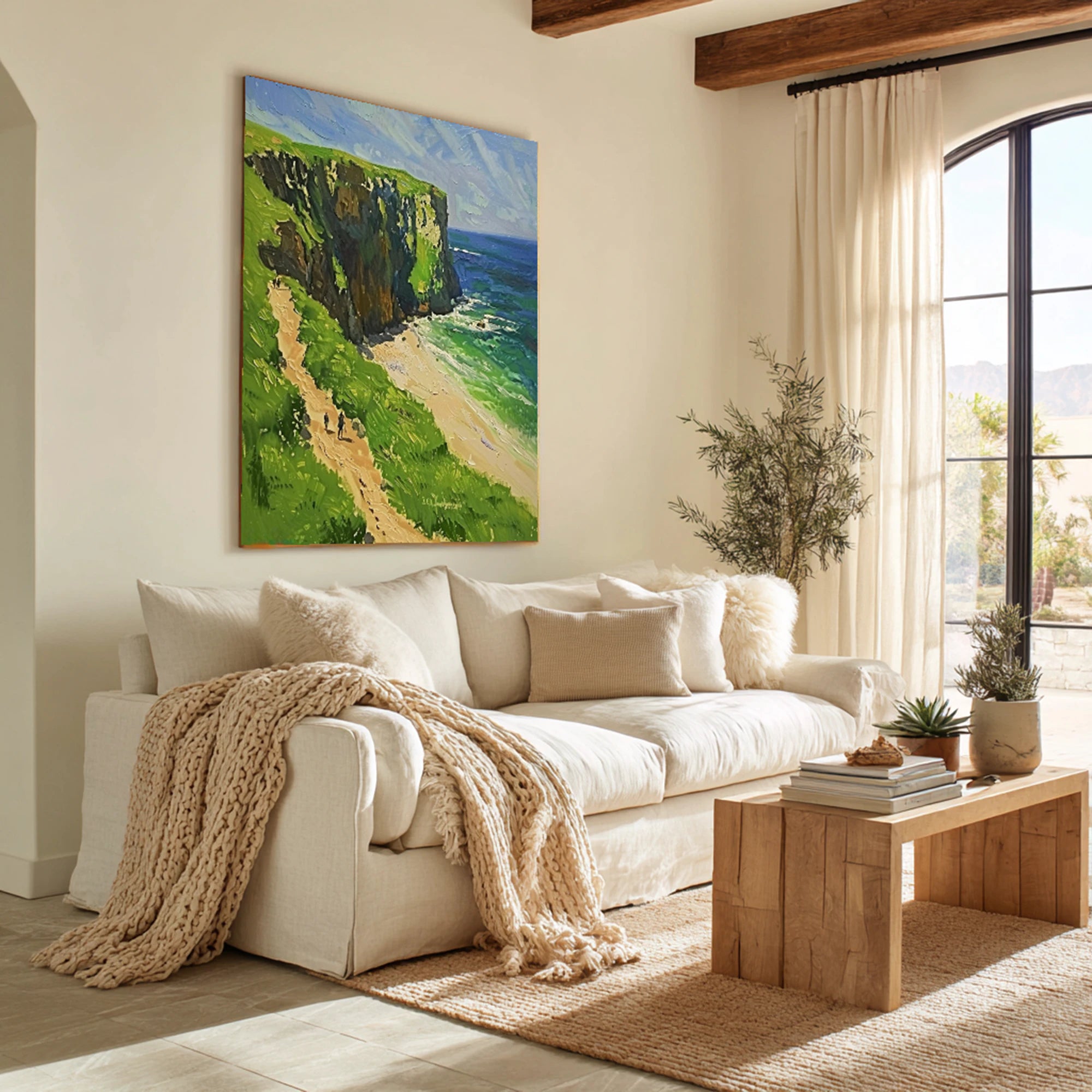 Coastal Cliff Path Hand-Painted Oil Painting #FJ678