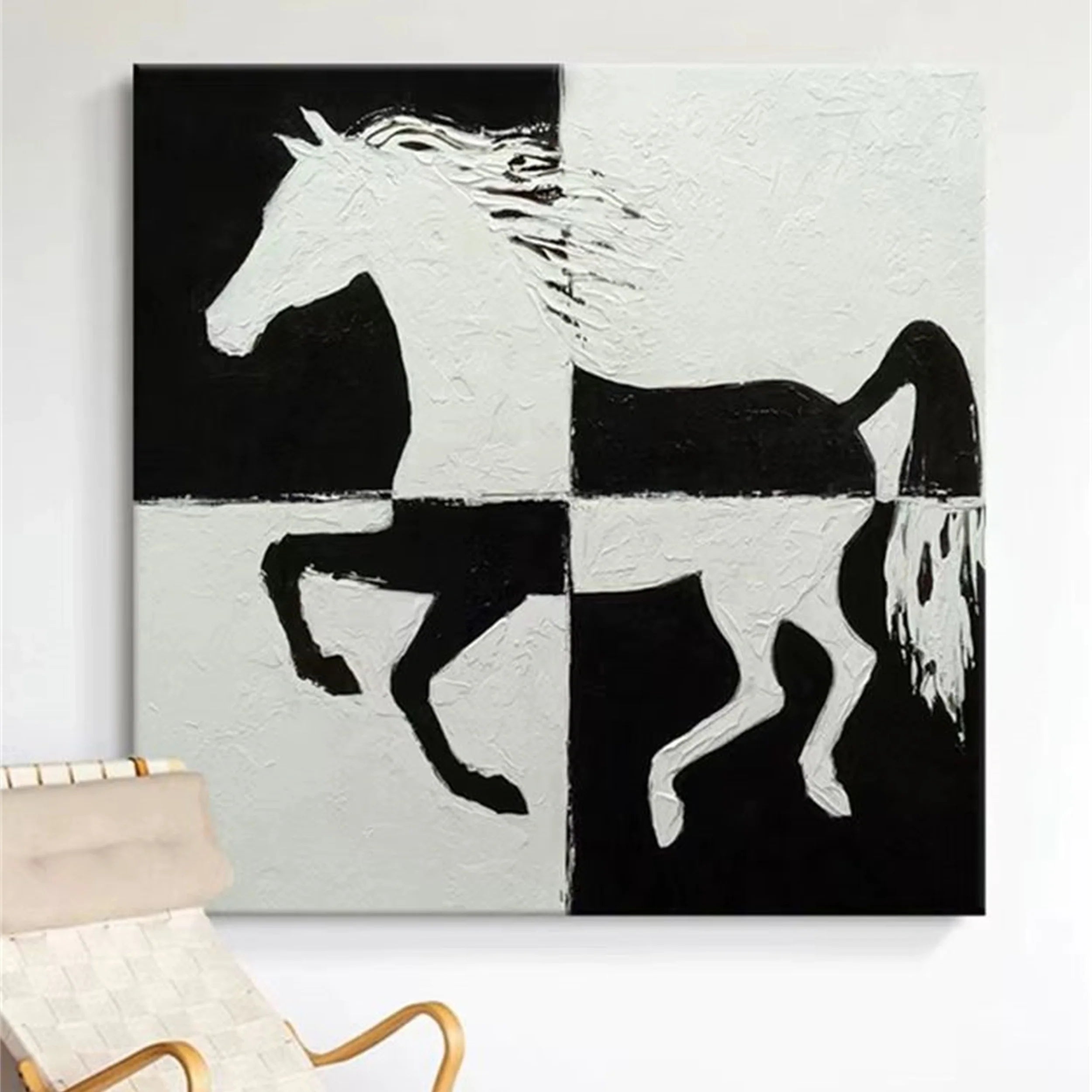 White And Black Horse Abstract Animal Wall Art #AM031