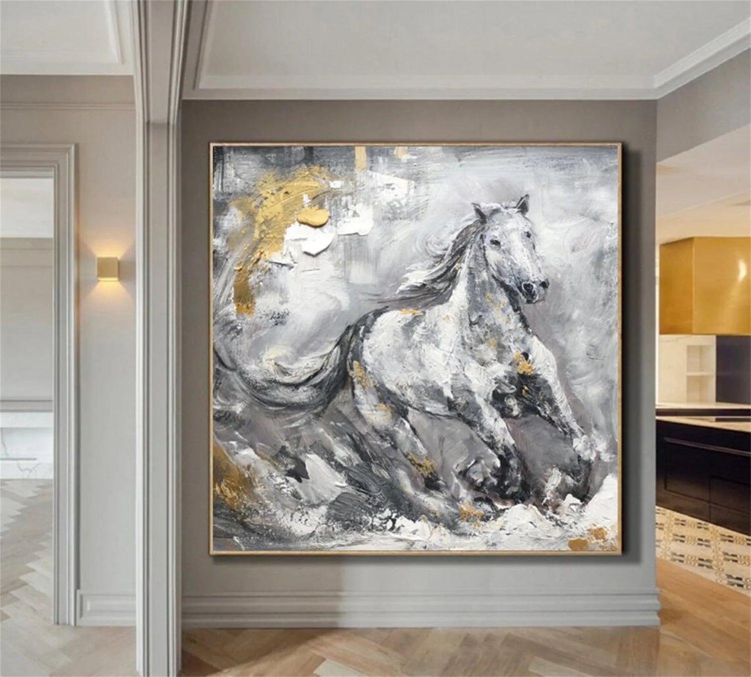 Black and White Horse Abstract Animal Wall Art #AM063