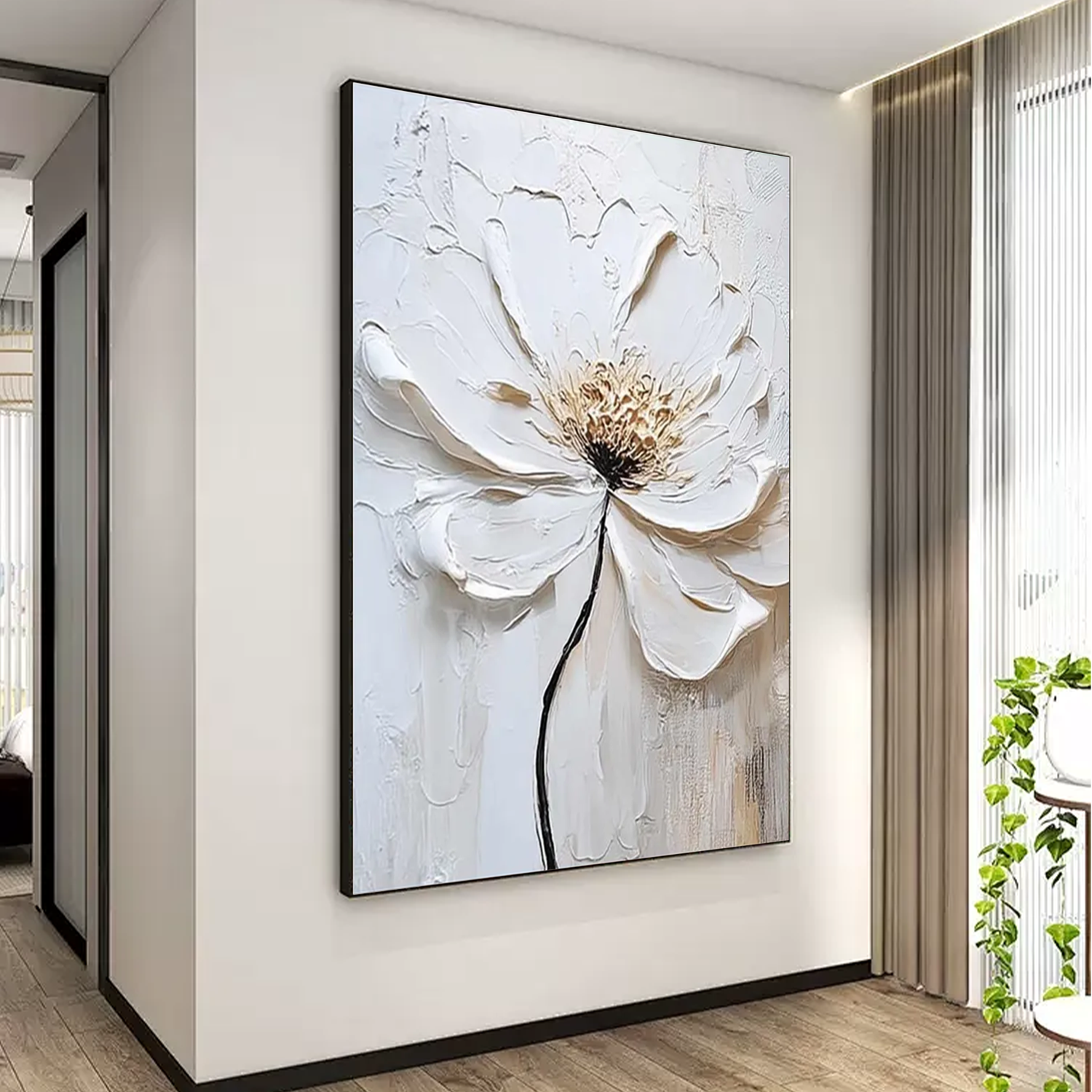White Flower & Tree Abstract_Textured Wall Art #FT129