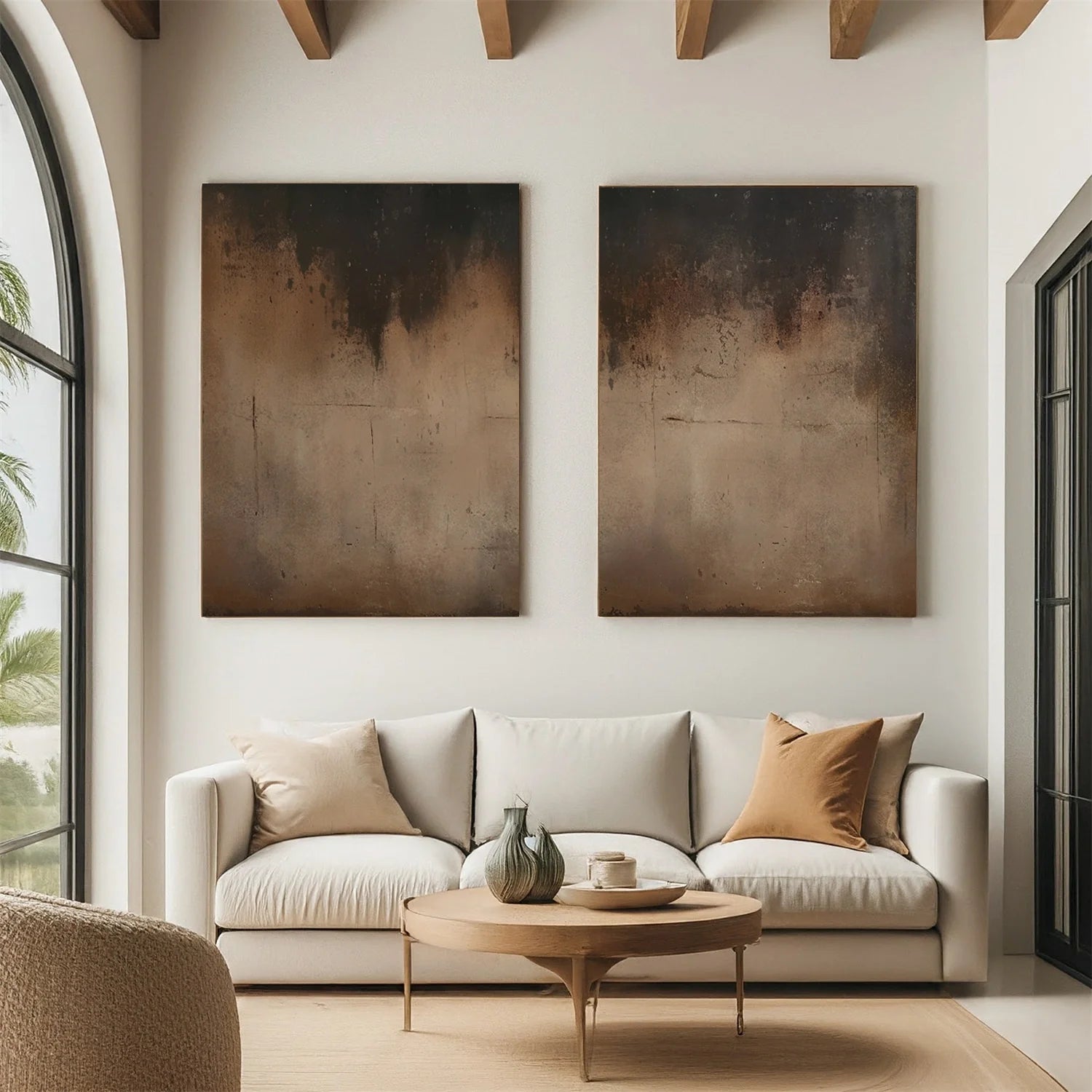 Beige and Brown Abstract Tranquility Set of 2 #WA524