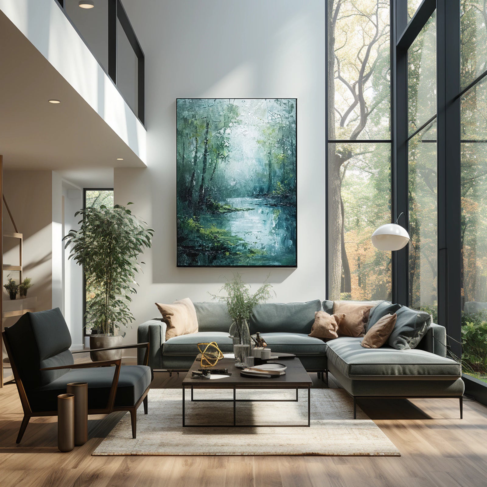 Green Forest Stream Abstract Oil Painting #FJ592