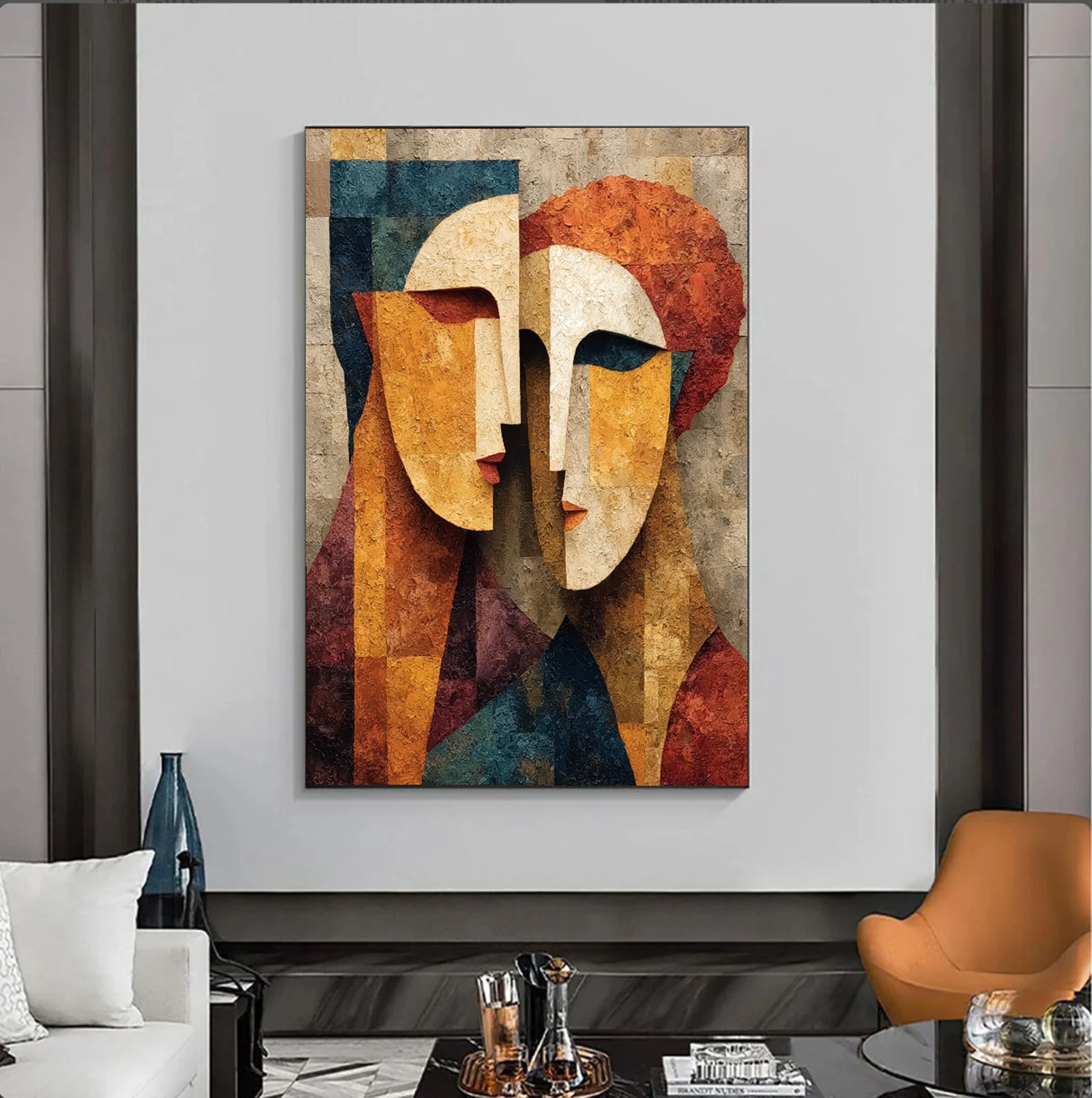 Cubist Faces Hand-Painted Oil Painting #WA518
