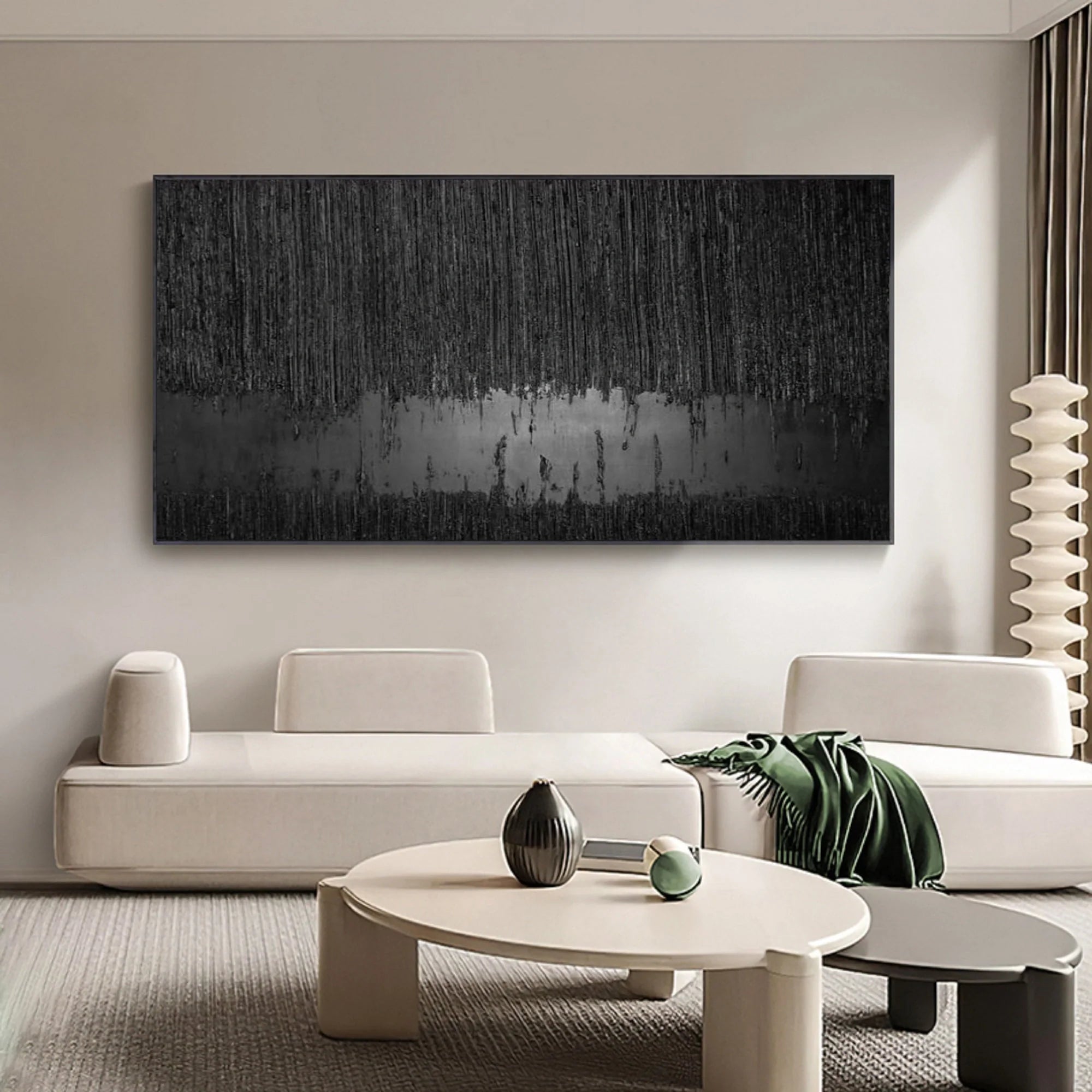 Original Black 3D Textured Minimalist Painting on Canvas Wall Decro