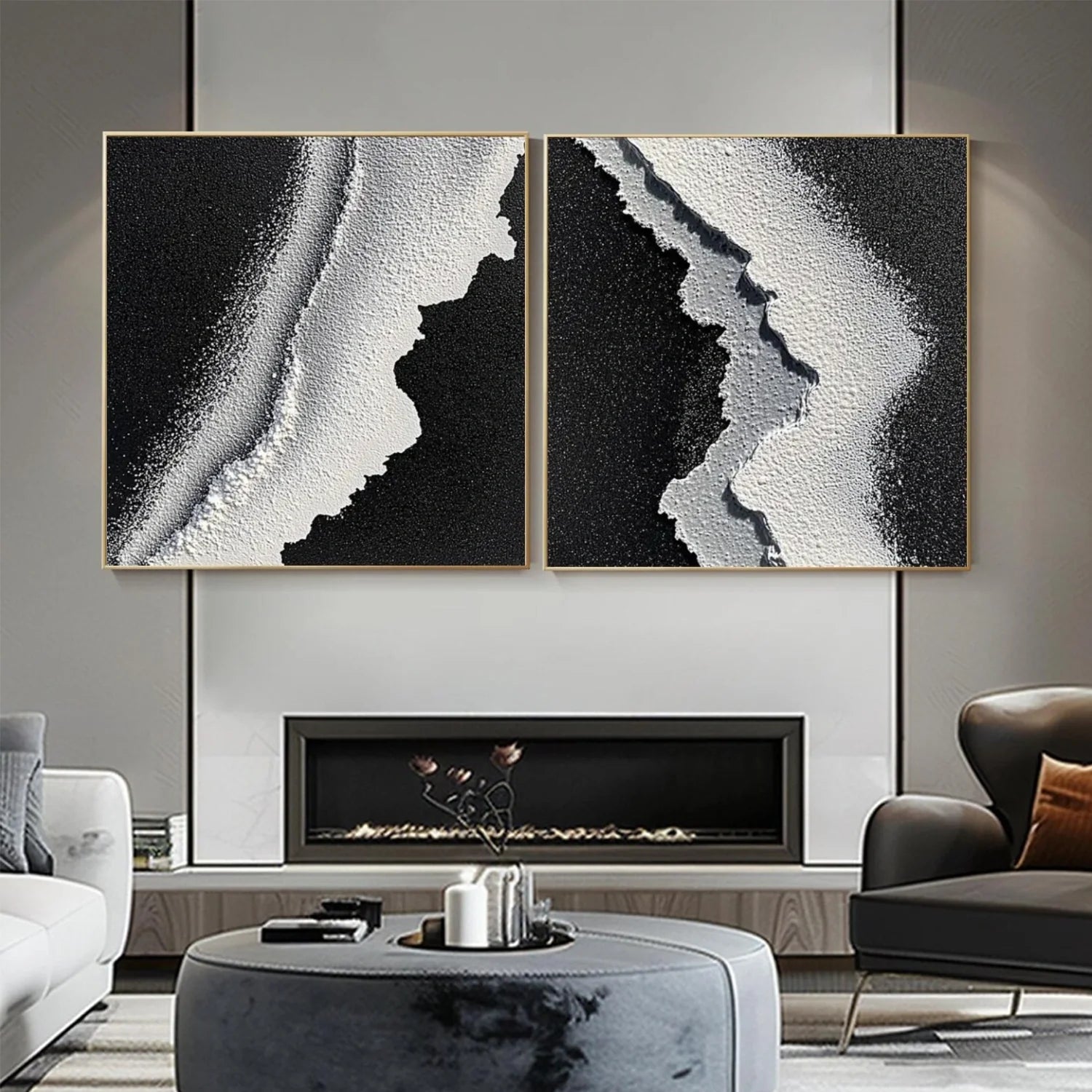 Black and White Minimalist_Textured Canvas Art Set of 2 #MZ118