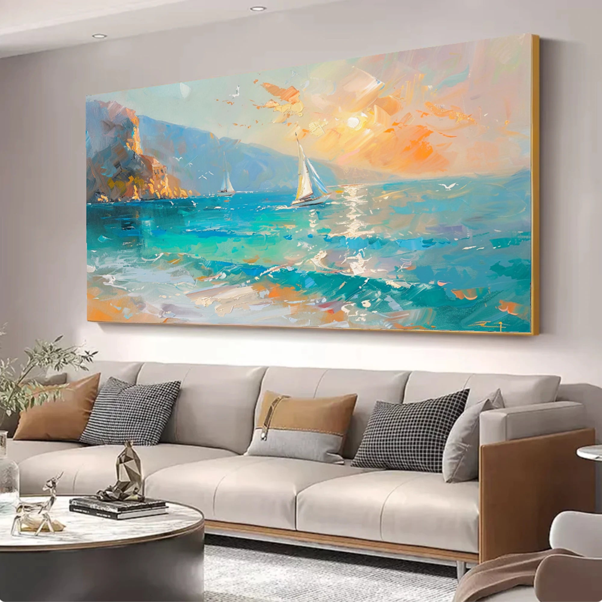 Sunset Sailboat Seascape Oil Painting #SK604