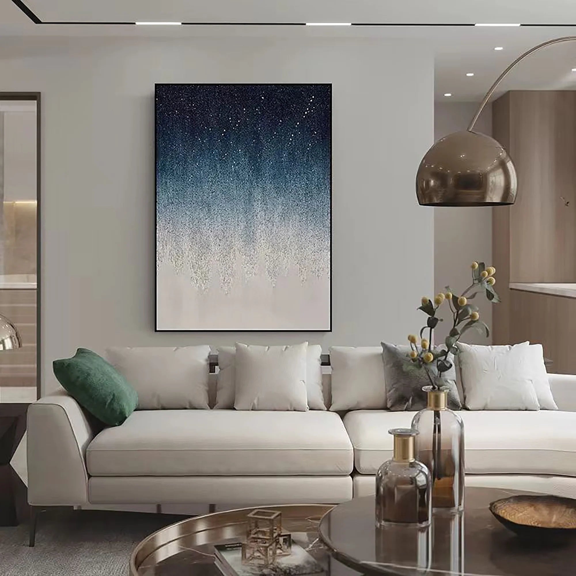 Blue Starry Sky Abstract Oil Painting, Hand-painted #MZ356