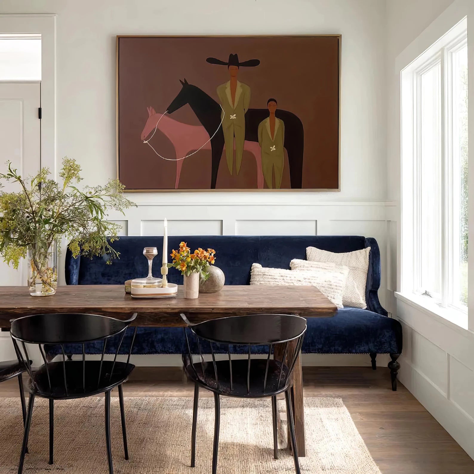 Modern Cowboy & Two Horses Art #CB8