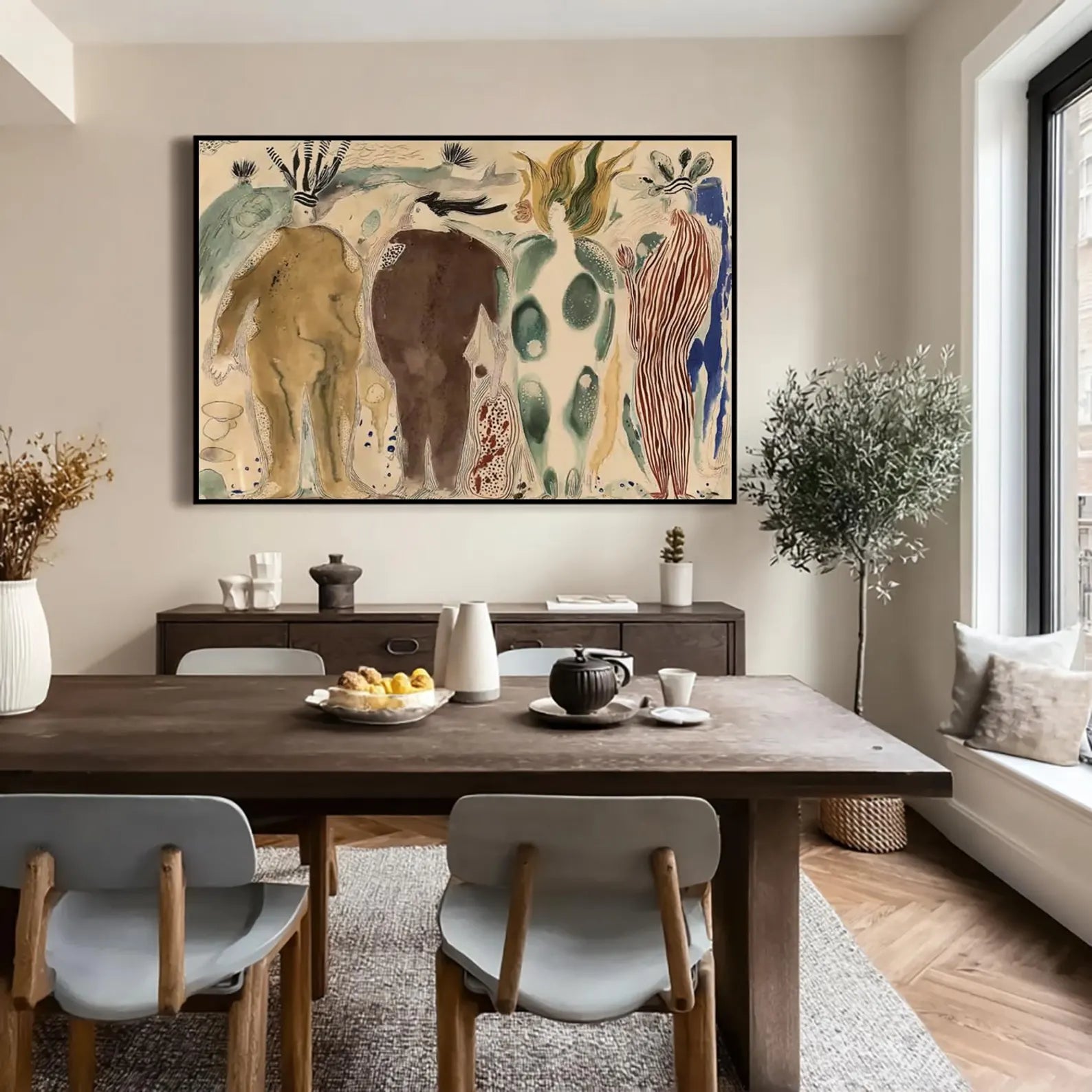 Abstract Figurative Painting, Earthy Tone Wall Art, Hand-Painted Canvas #BH172