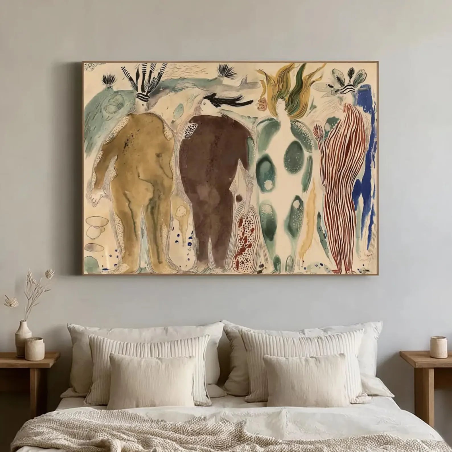 Abstract Figurative Painting, Earthy Tone Wall Art, Hand-Painted Canvas #BH172