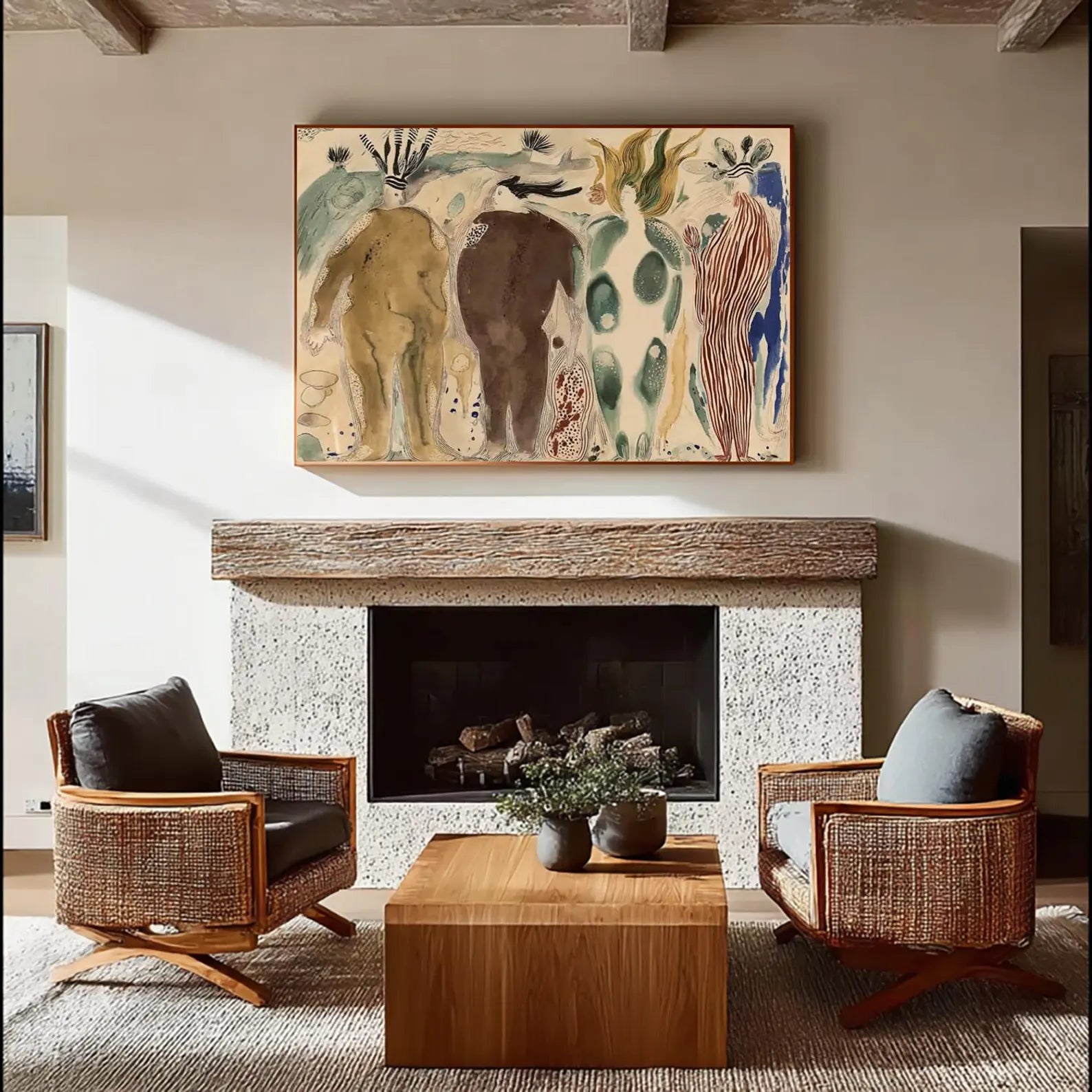 Abstract Figurative Painting, Earthy Tone Wall Art, Hand-Painted Canvas #BH172