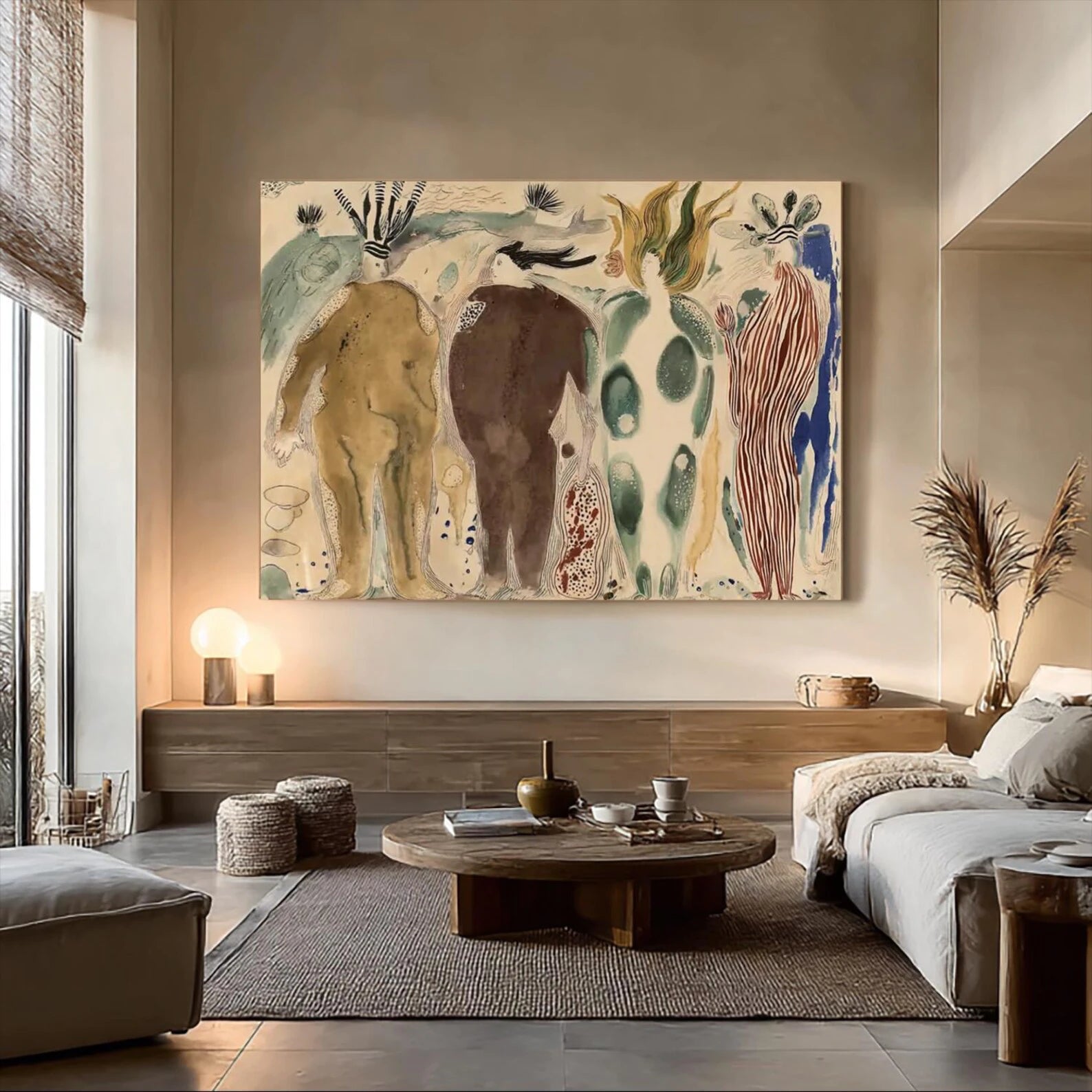 Abstract Figurative Painting, Earthy Tone Wall Art, Hand-Painted Canvas #BH172