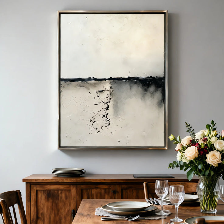 Ivory and Black Textured Abstract Wall Art for Modern Living Room #J3CQTDHF