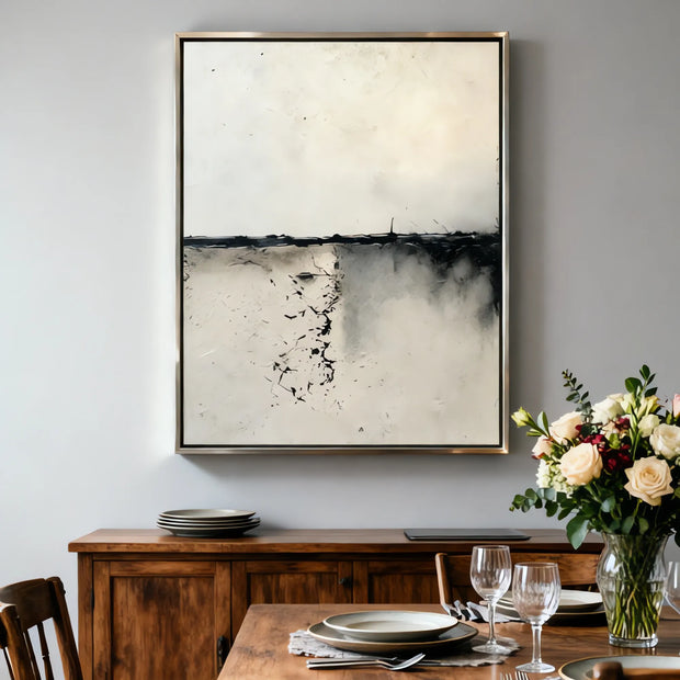 Ivory and Black Textured Abstract Wall Art for Modern Living Room #J3CQTDHF