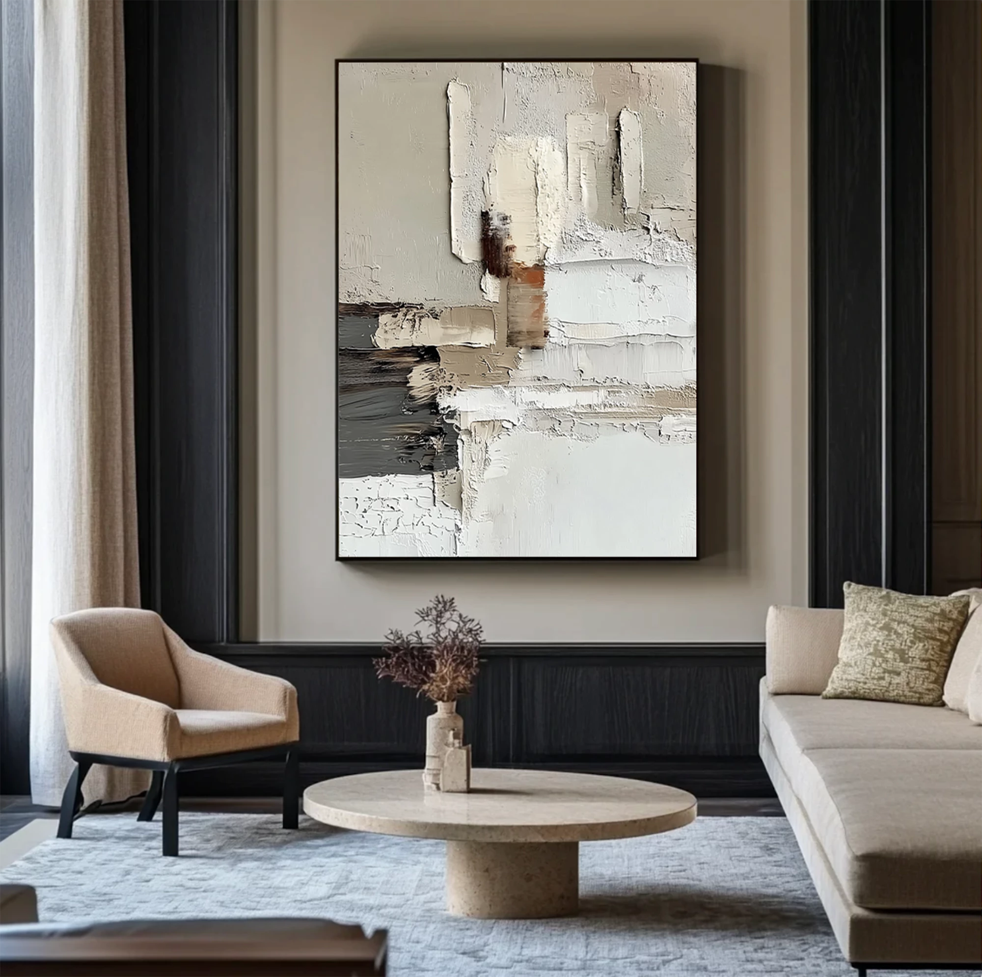 Neutral Tone Textured Abstract Oil Painting #WA58