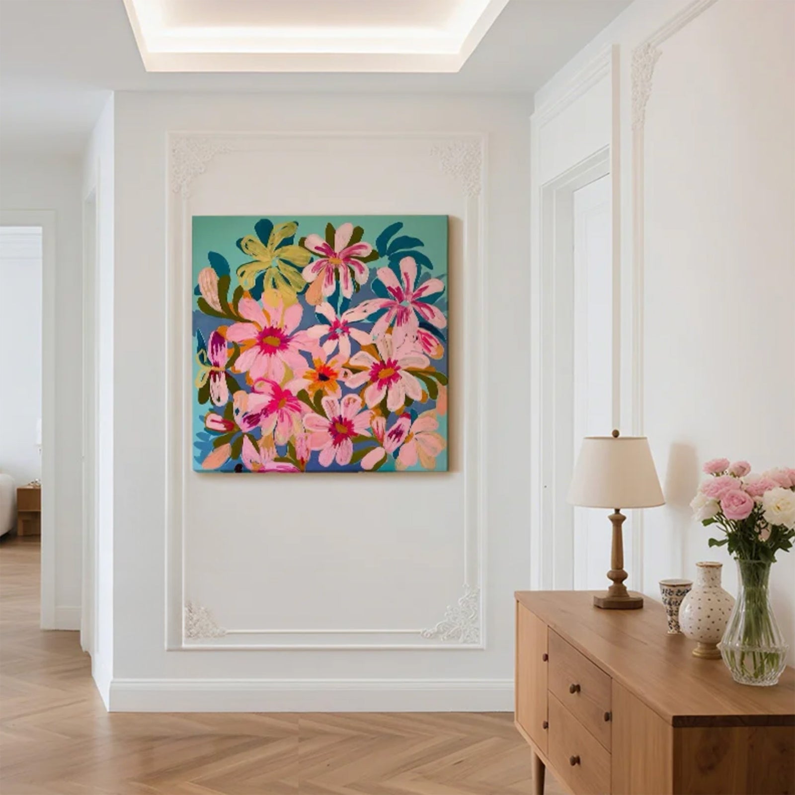 Playful Pink Flower Painting Art #FT187