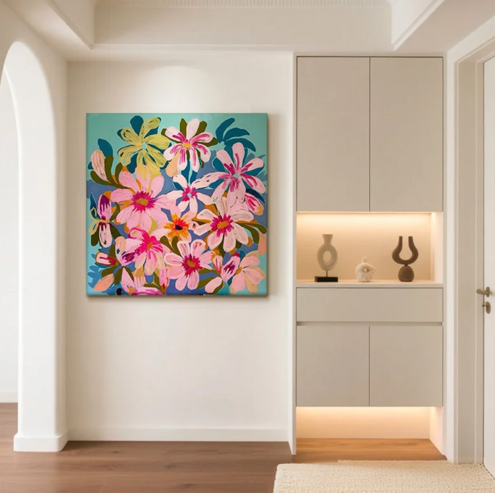 Playful Pink Flower Painting Art #FT187