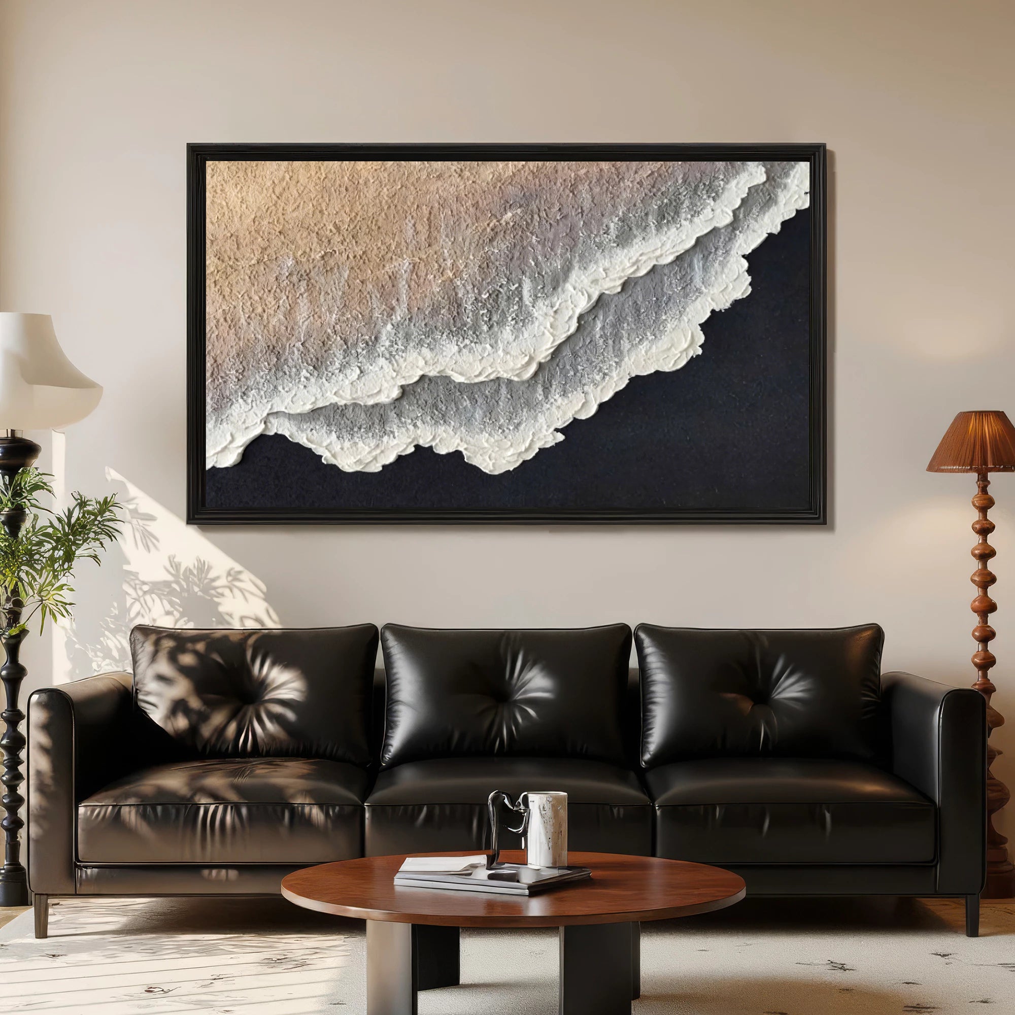 Neutral Tones Ocean Wave Textured Oil Painting #SK43