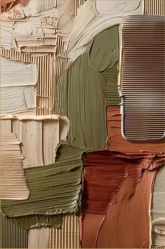 3D Textured Earth Tone Abstract Wall Art, Olive Terracotta Cream for Living Room  #DX9VZUBS