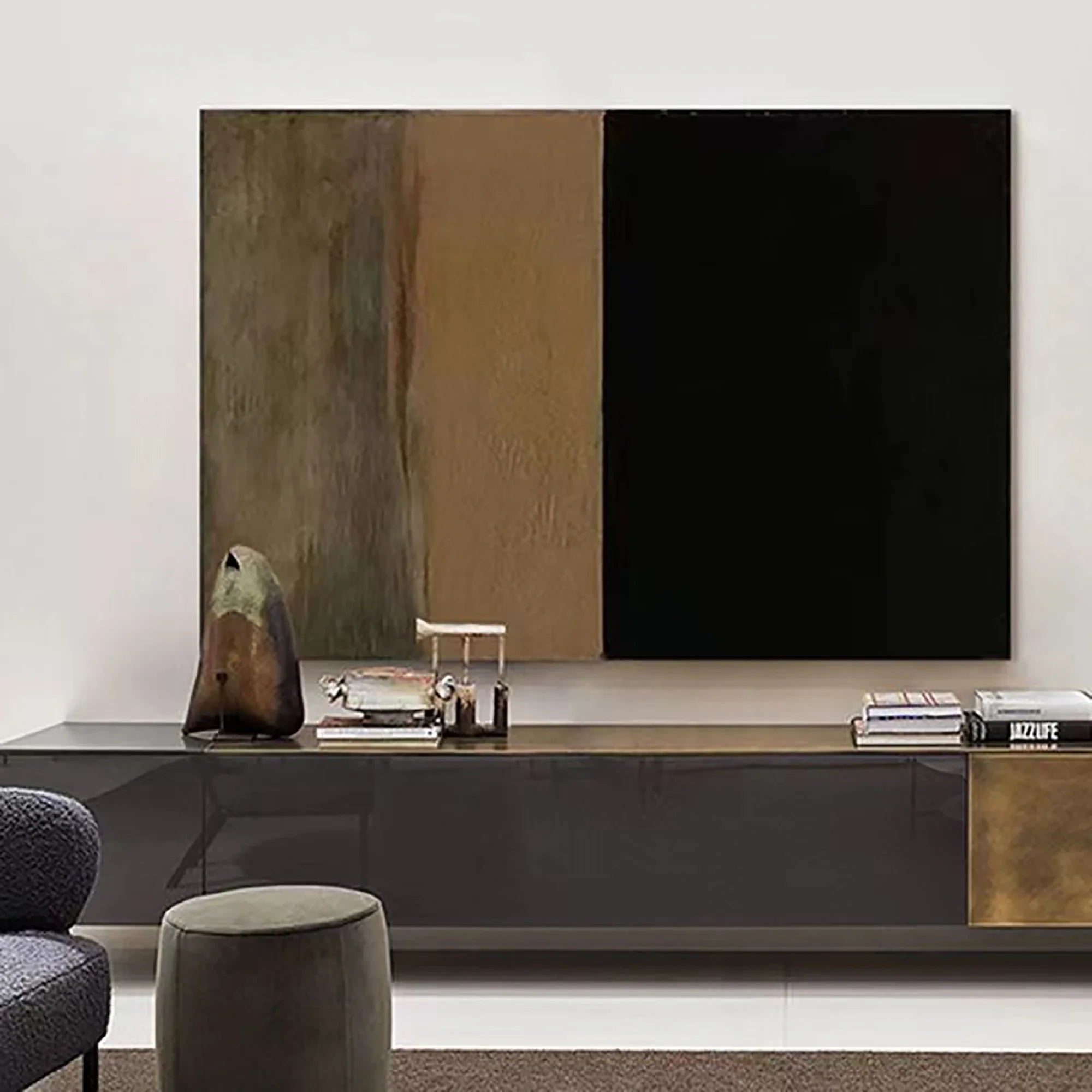 Minimalist Neutral Color Block Abstract Oil Painting #JM93
