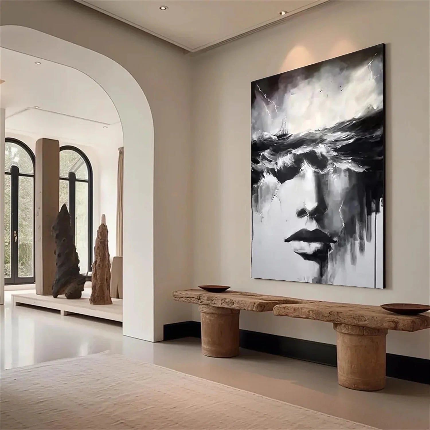 Abstract Portrait Black and White Painting #AB015