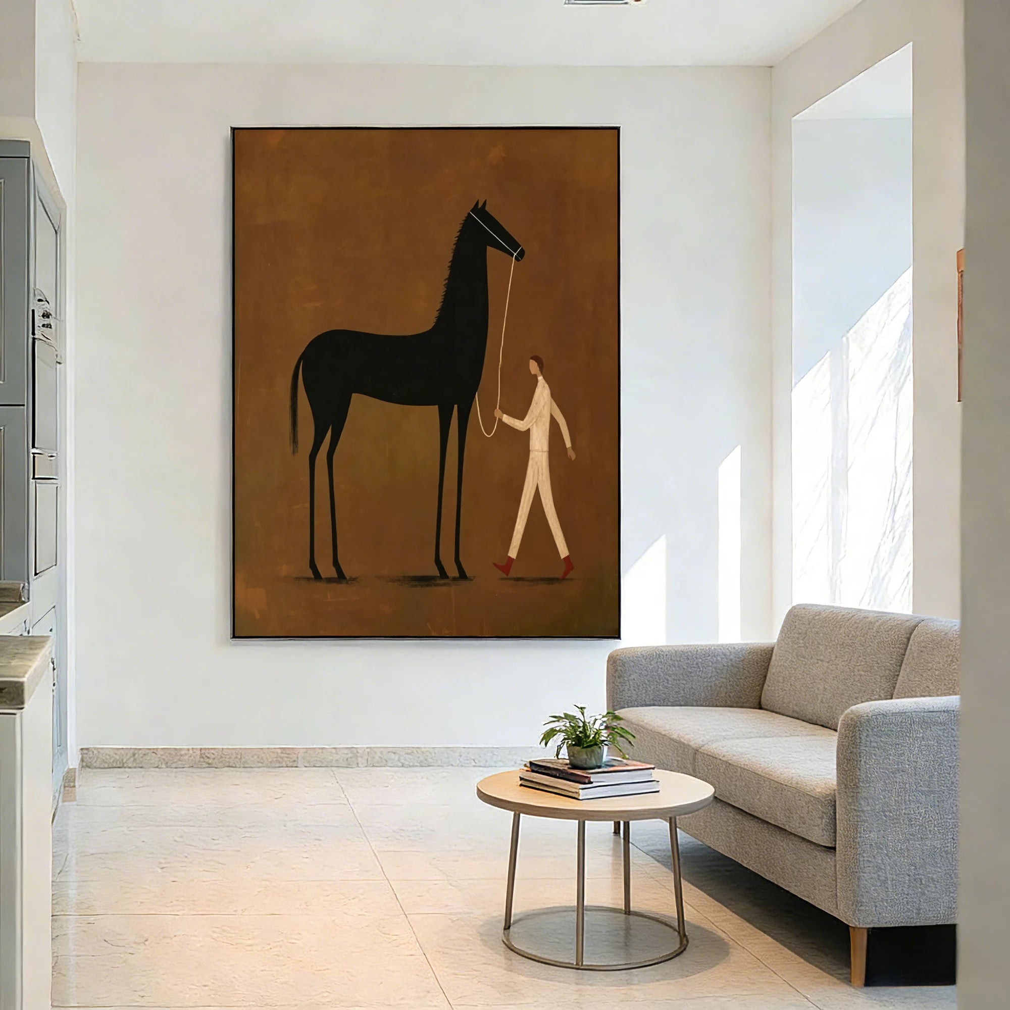 Abstract Figure & Black Horse Oil Painting #AB186