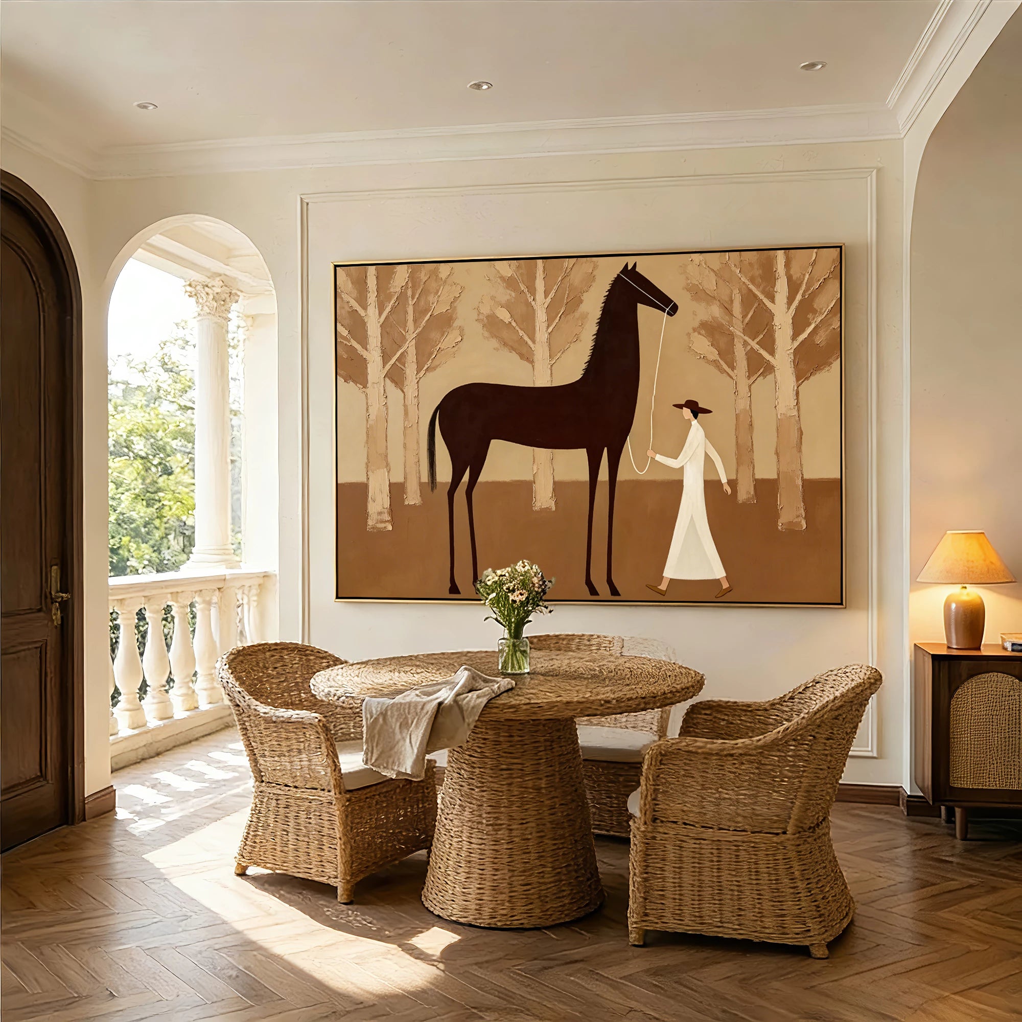 Contemporary Neutral Tone Forest Horse Oil Painting #AB626