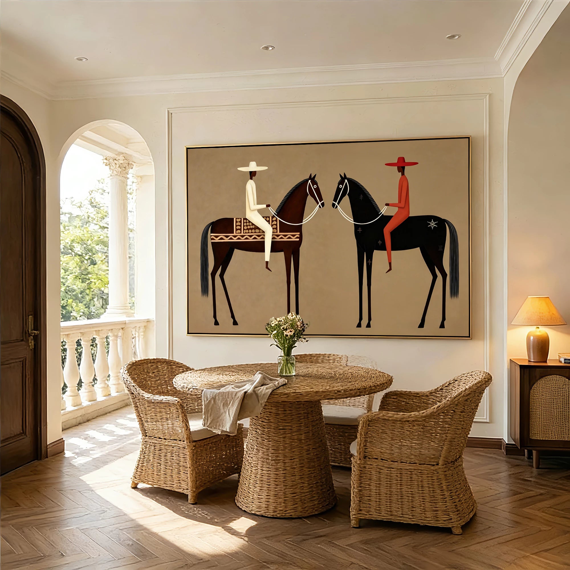 Minimalist Western-style Equestrian Figure Oil Painting #AB622