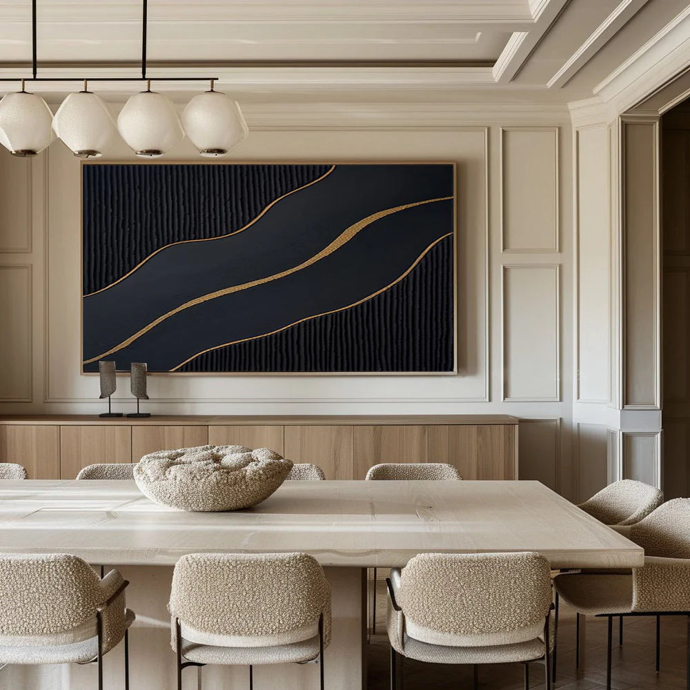 Light Luxury Black and Gold Abstract Oil Painting #JM92