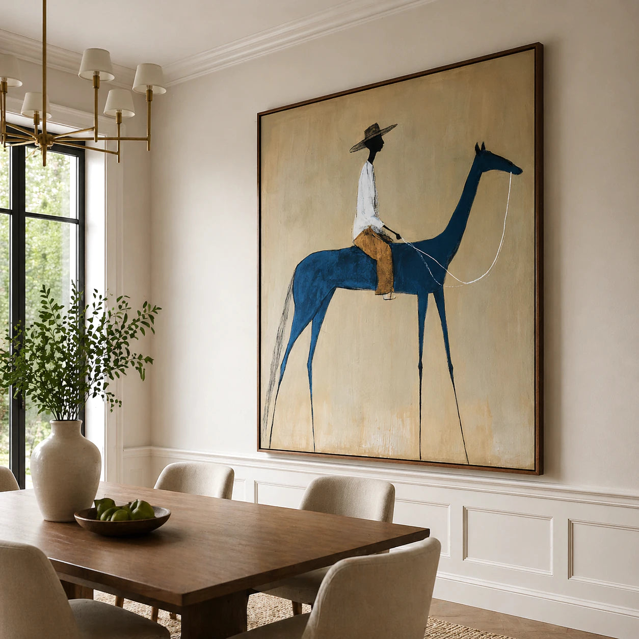 Hand-Painted Abstract Blue Horse Rider Oil Painting #AB151