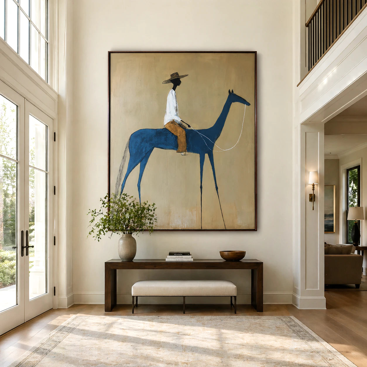 Hand-Painted Abstract Blue Horse Rider Oil Painting #AB151