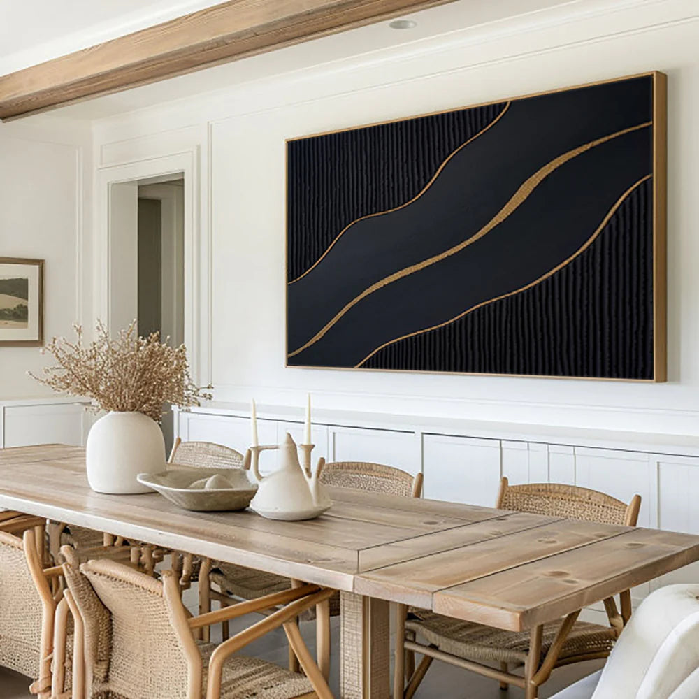 Light Luxury Black and Gold Abstract Oil Painting #JM92