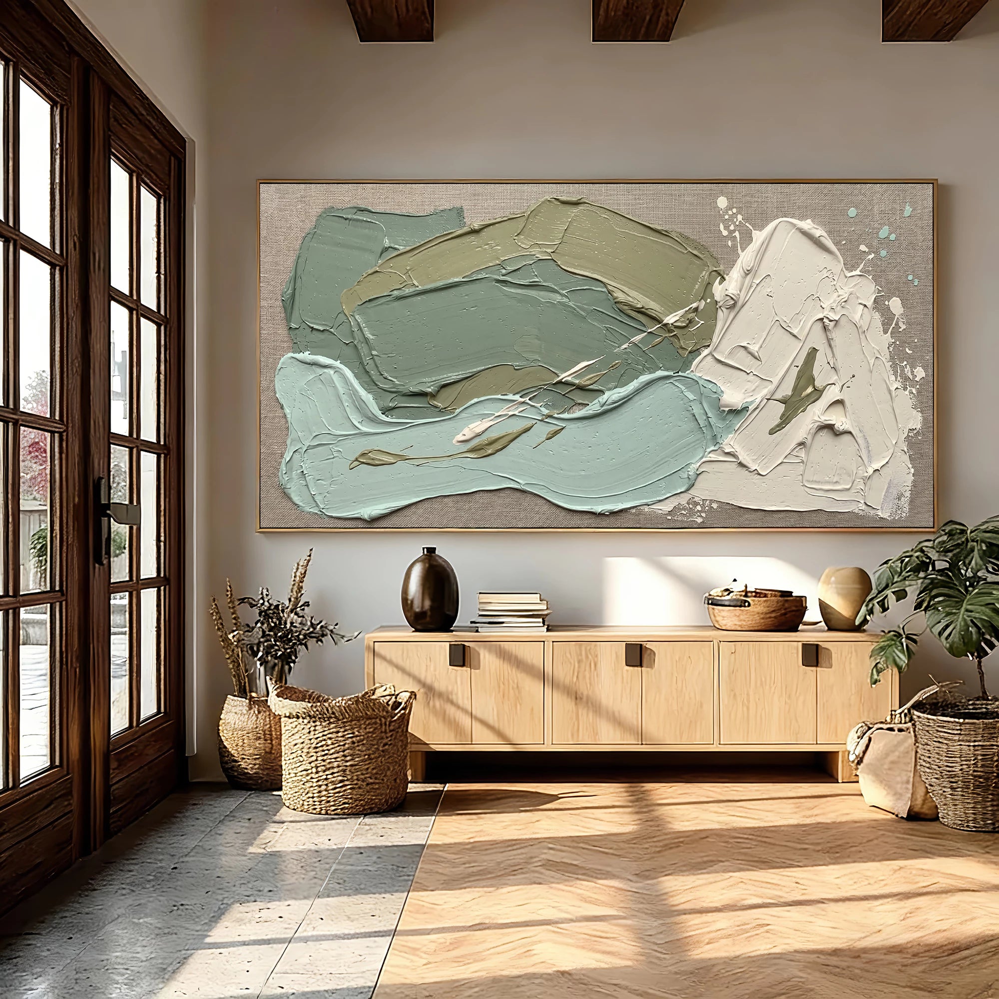 Sage Green Textured Abstract Oil Painting #MD120