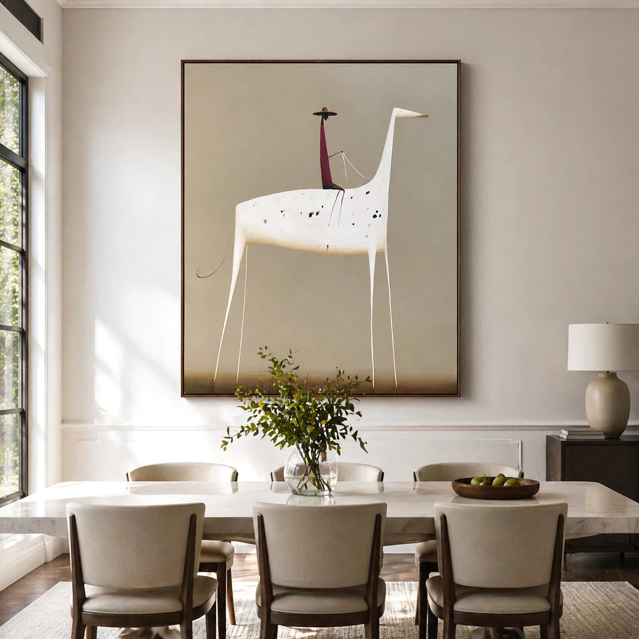 Abstract Horse Rider Painting, Minimalist Neutral Wall Art #AB154