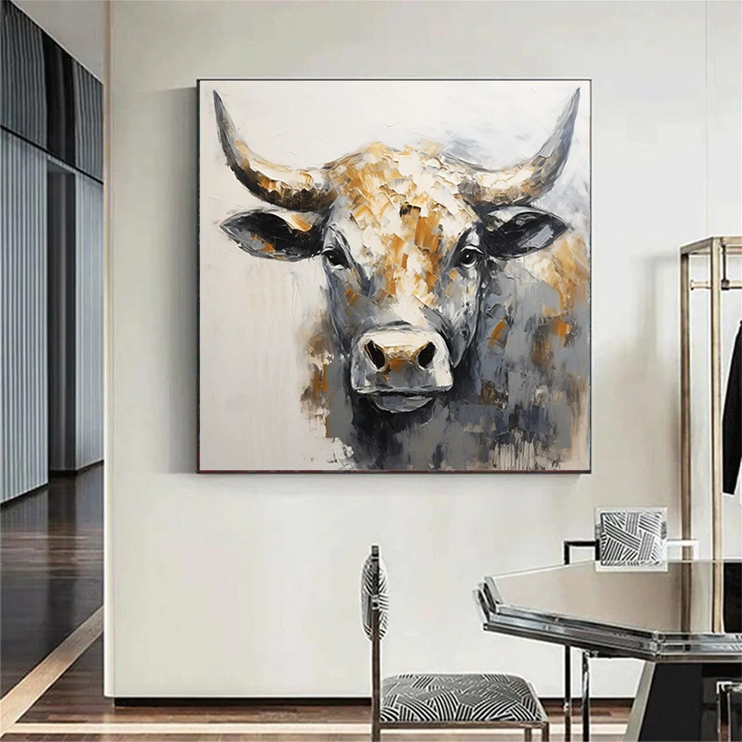Beige and Black Abstract Animal Wall Art #AM062