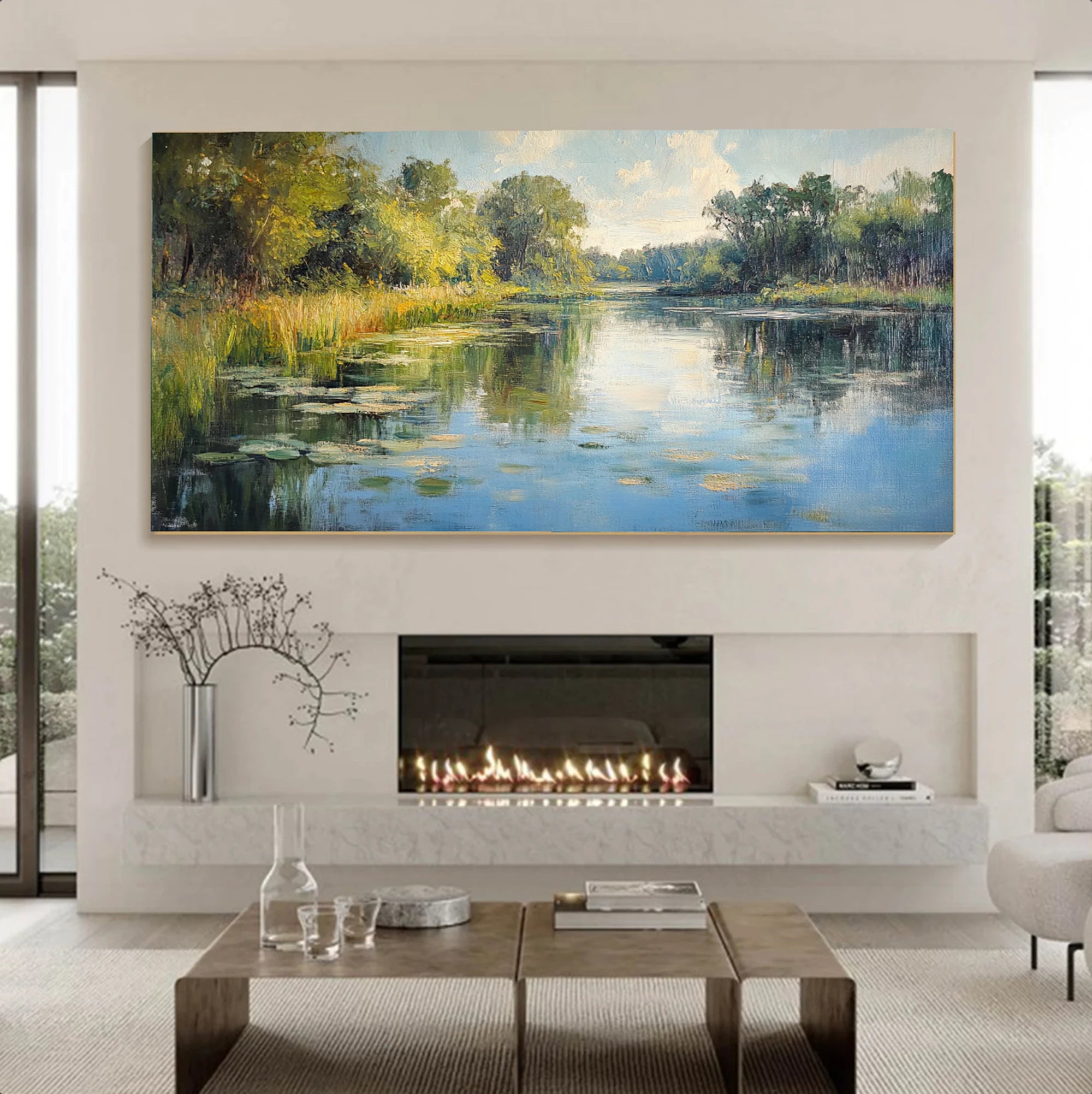 Impressionist Water Lily Lake Landscape Oil Painting #FT583