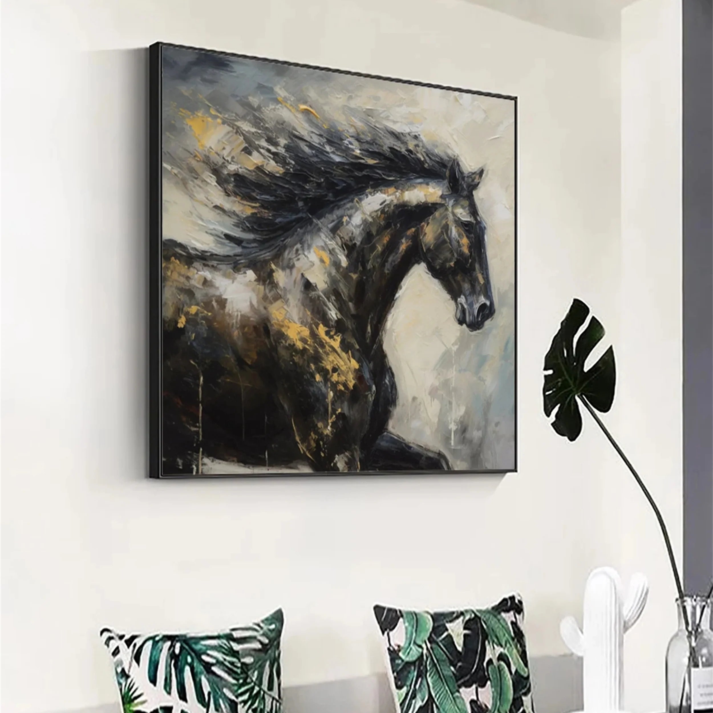 Black Horse Abstract Animal Wall Art #AM045