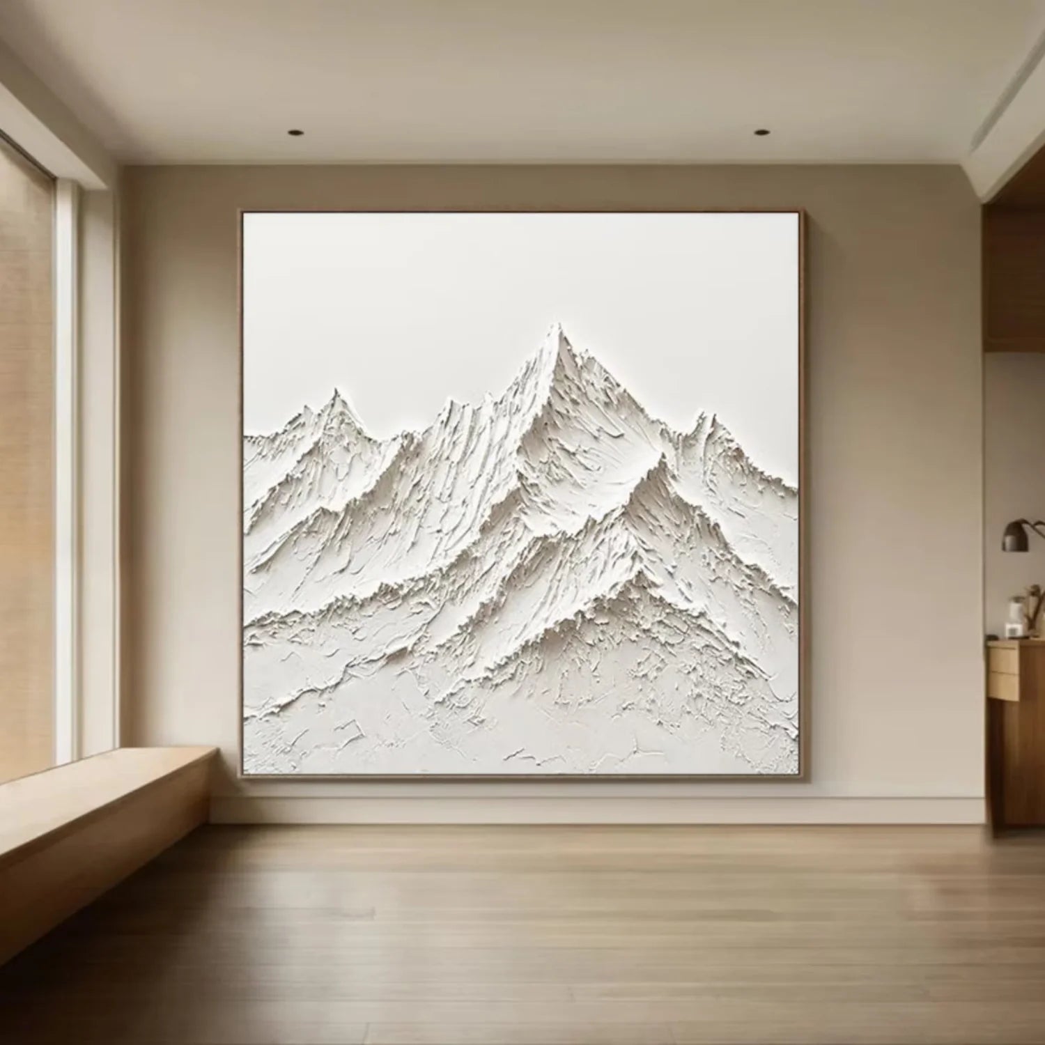 White Minimalistic Mountain Textured Art #MD204