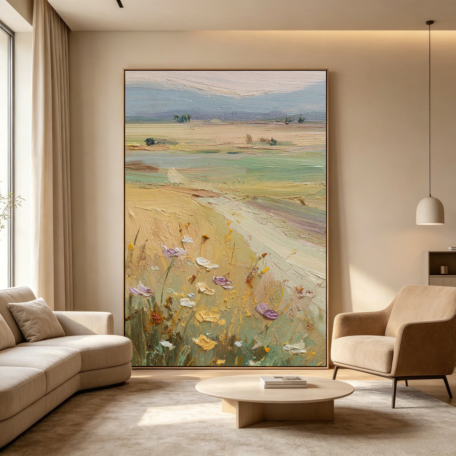 Wildflower Meadow Landscape Oil Painting, Hand-Painted #FT619