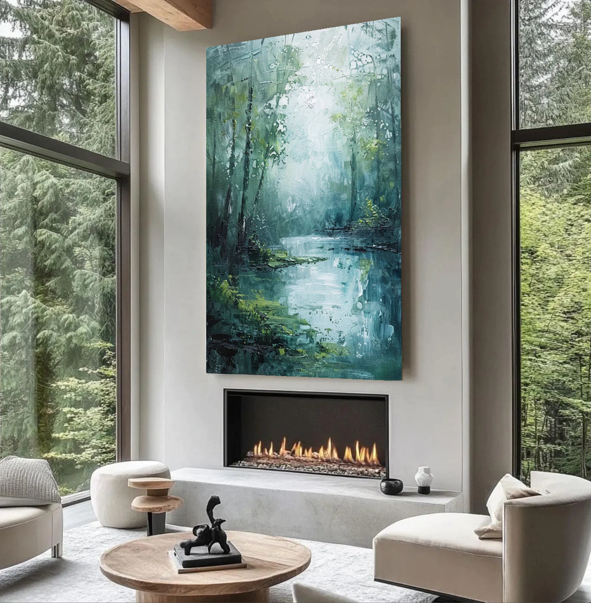 Green Forest Stream Abstract Oil Painting #FJ592