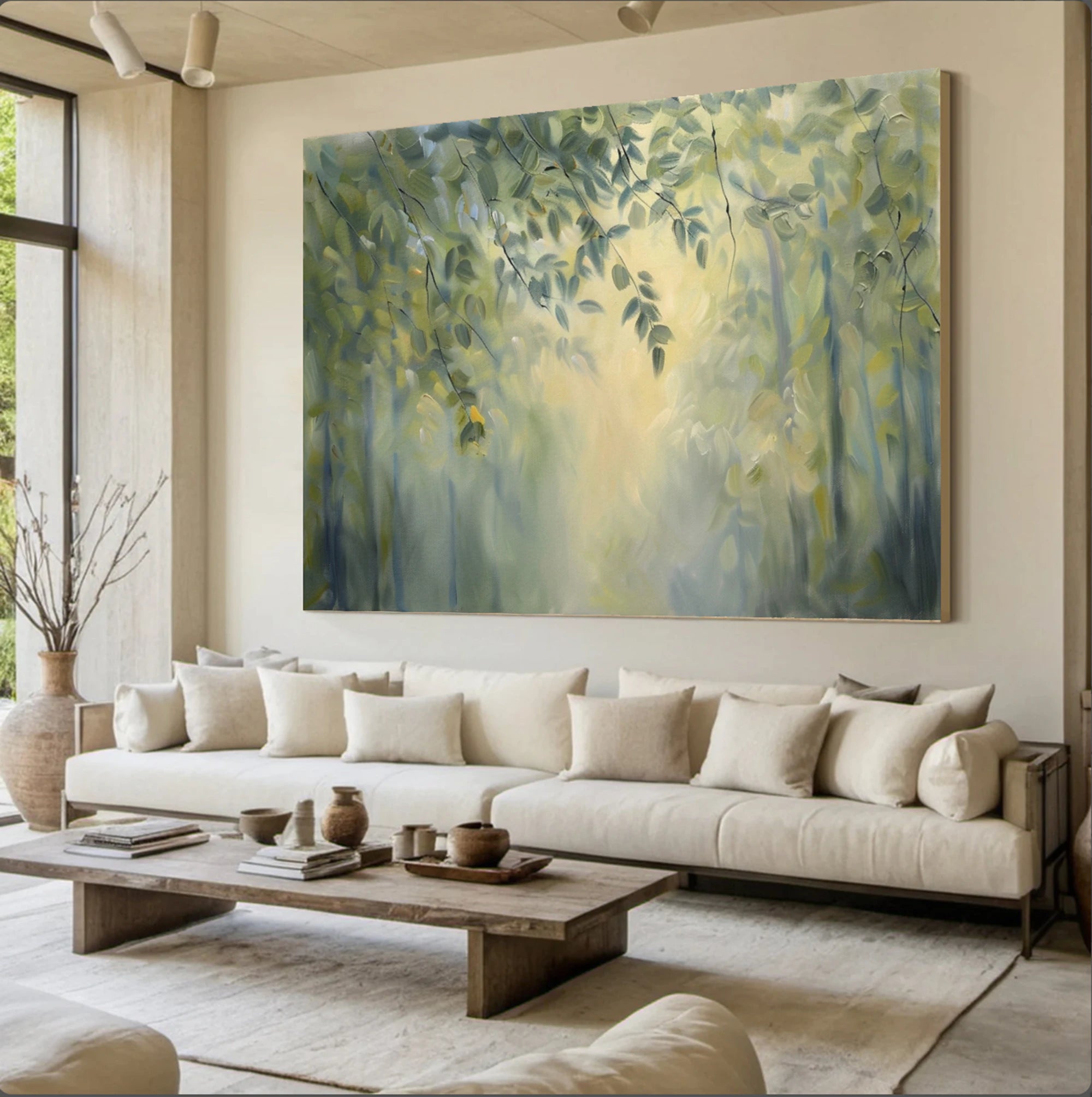 Soft Green Forest Light Abstract Oil Painting #FT572