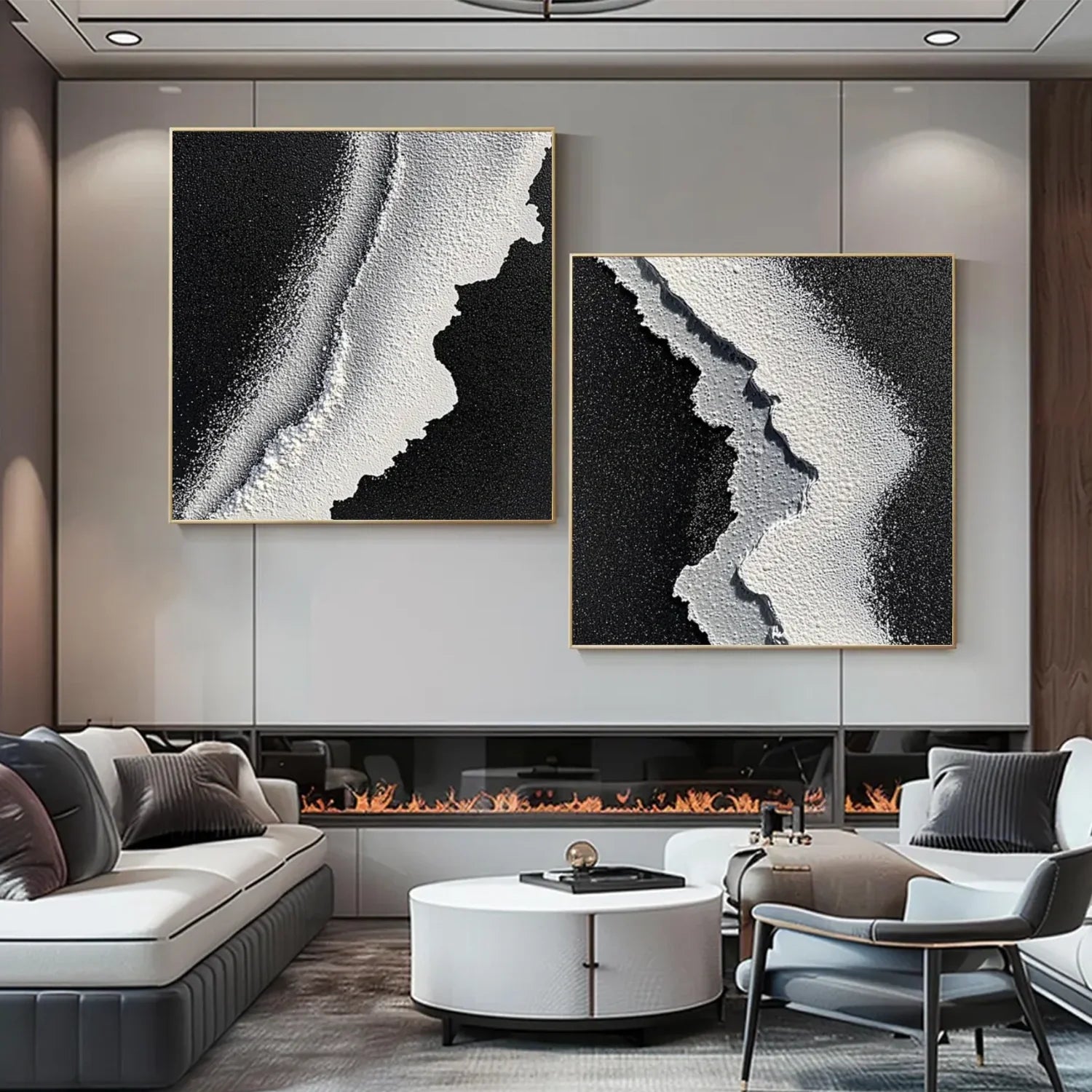 Black and White Minimalist_Textured Canvas Art Set of 2 #MZ118