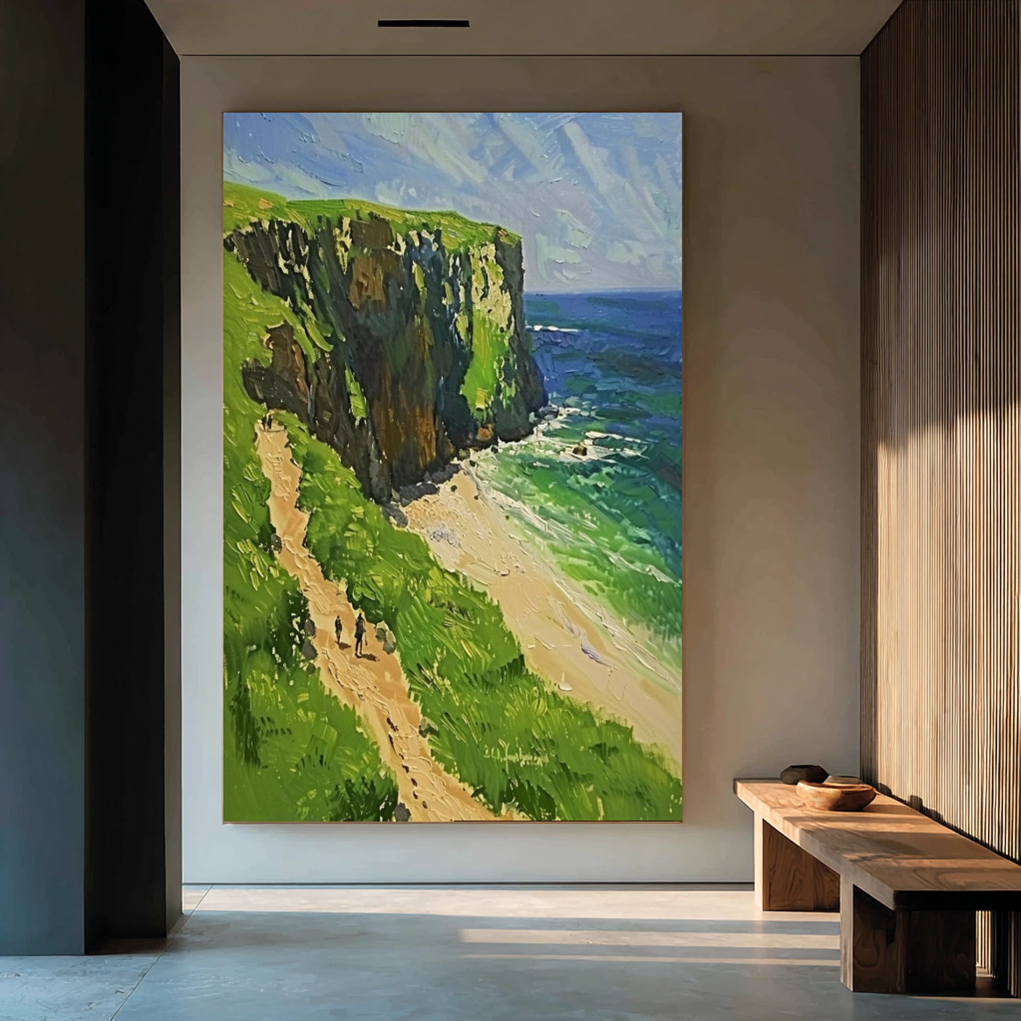 Coastal Cliff Path Hand-Painted Oil Painting #FJ678
