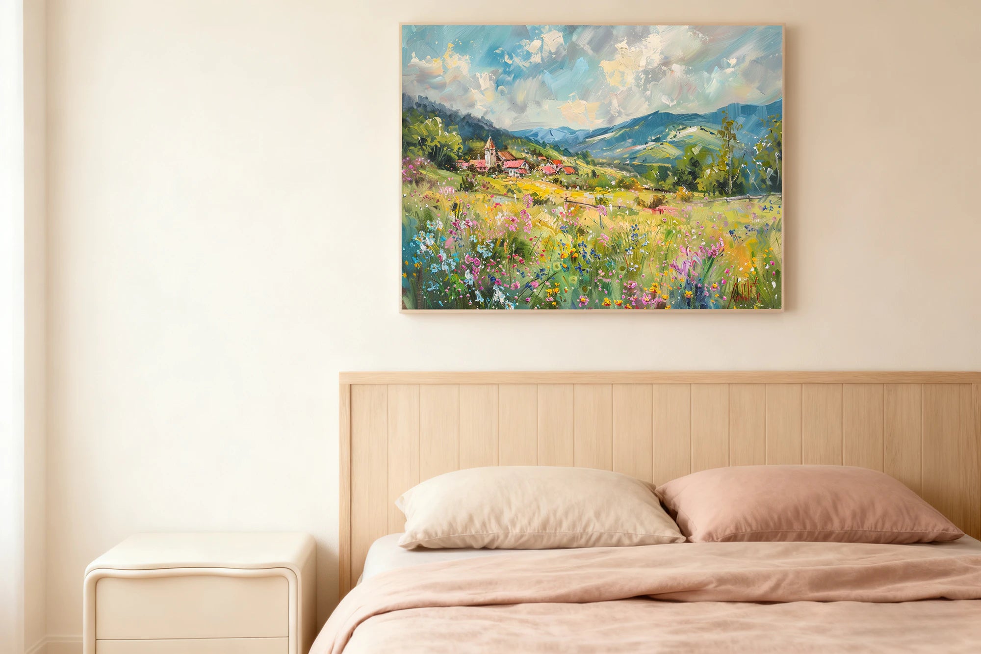Wildflower Meadow Village Oil Painting #FT589