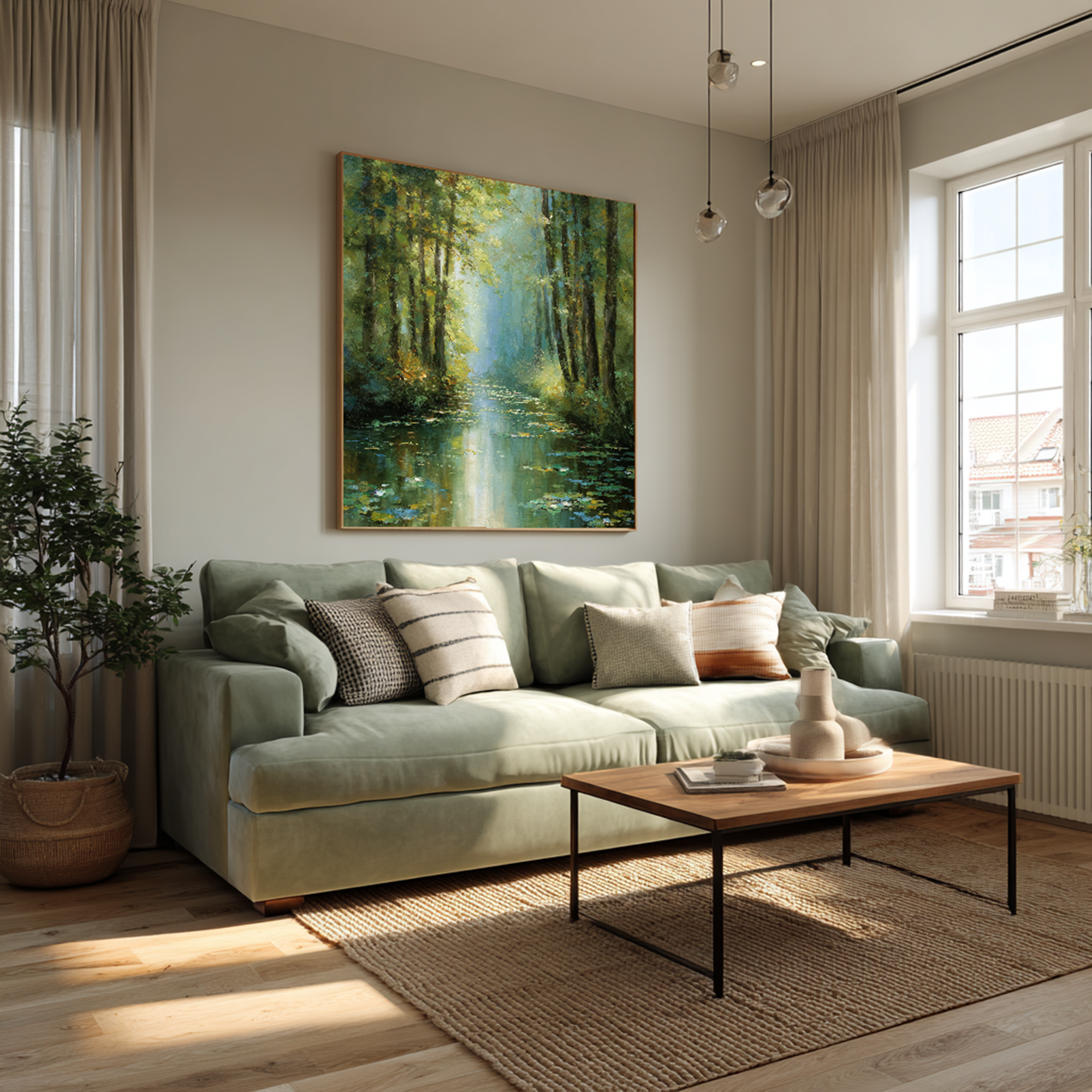 Impressionist Woodland River Landscape Wall Art #FT327