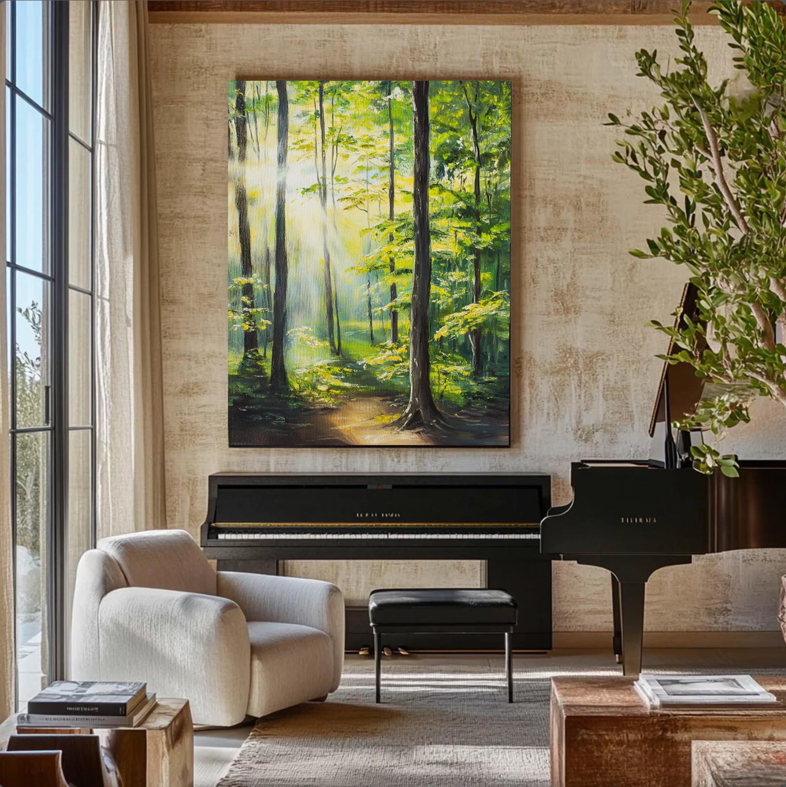 Sunlit Forest Path Hand-Painted Oil Painting #FJ673