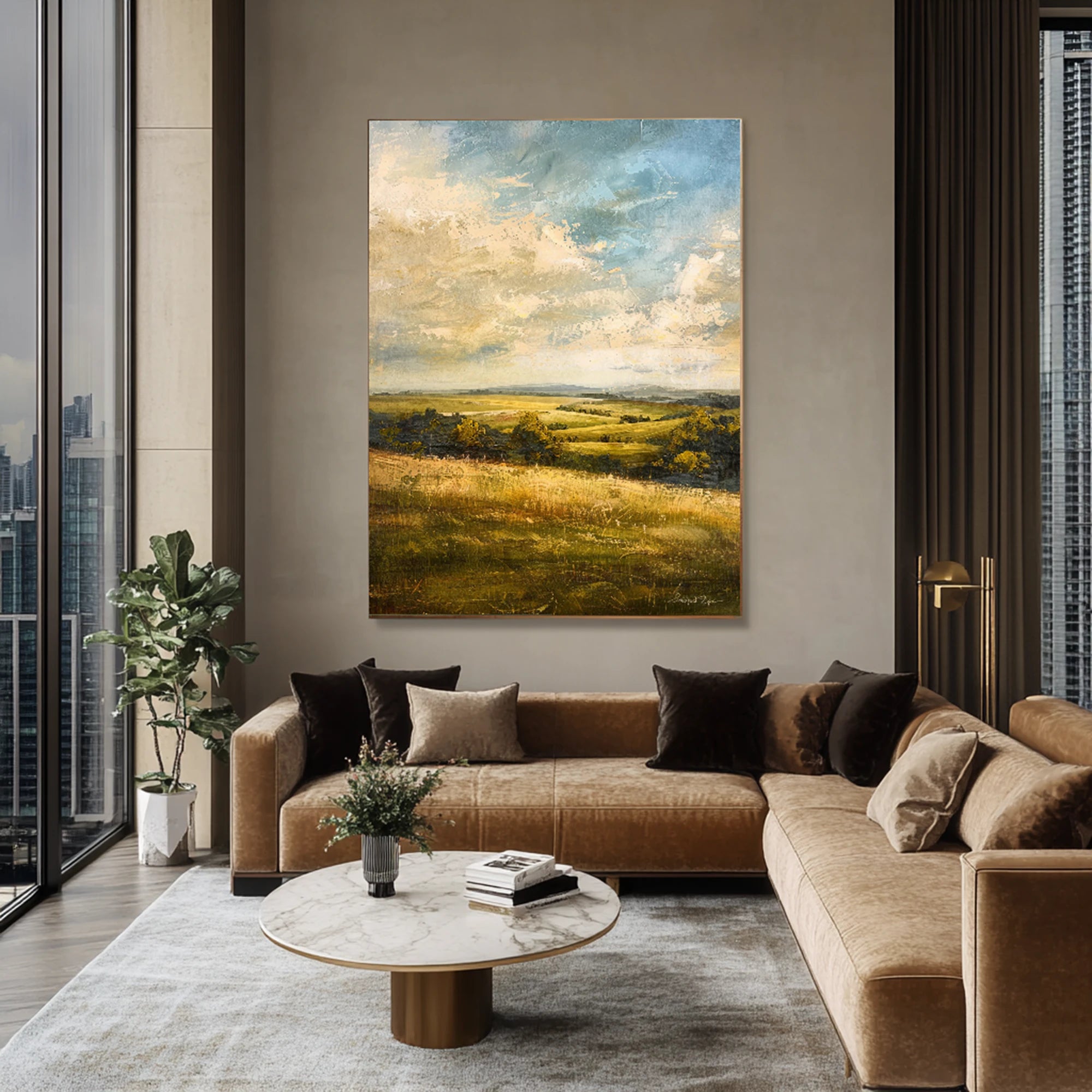 Hand-Painted Countryside Landscape Oil Painting #FJ666