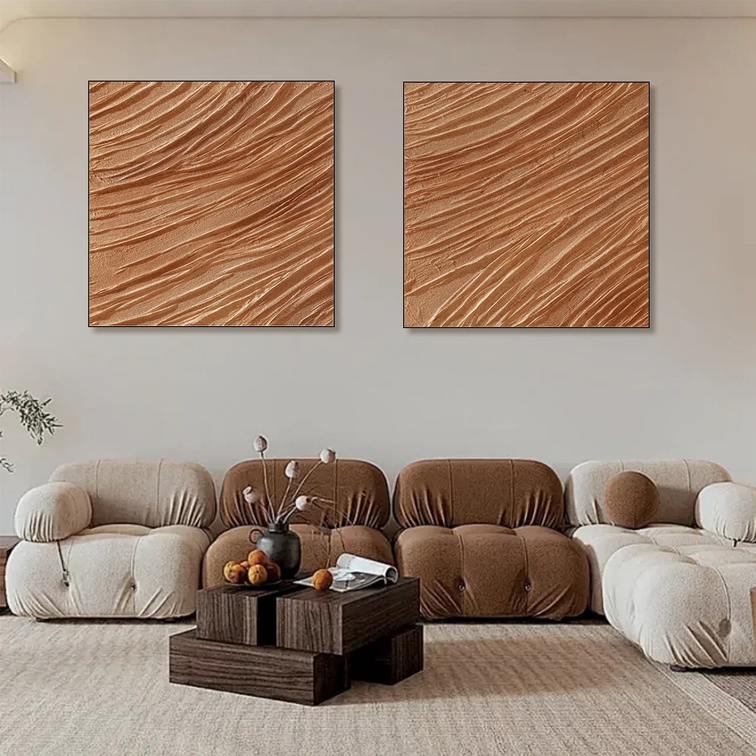 Brown Minimalist_Textured Canvas Art Set of 2 #MZ107
