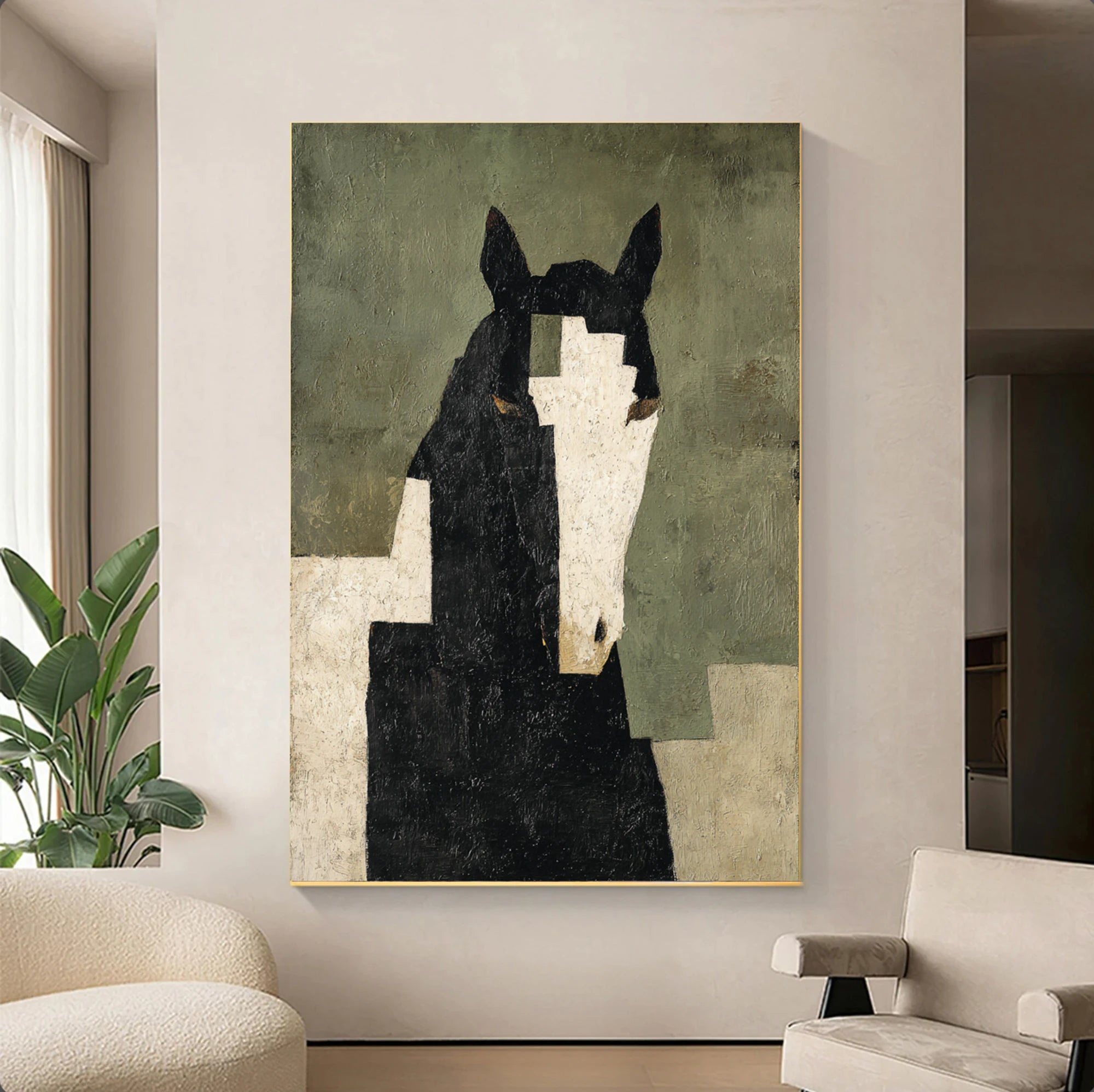 Abstract Horse Oil Painting, Hand-Painted Wabi-Sabi Wall Art #WA538